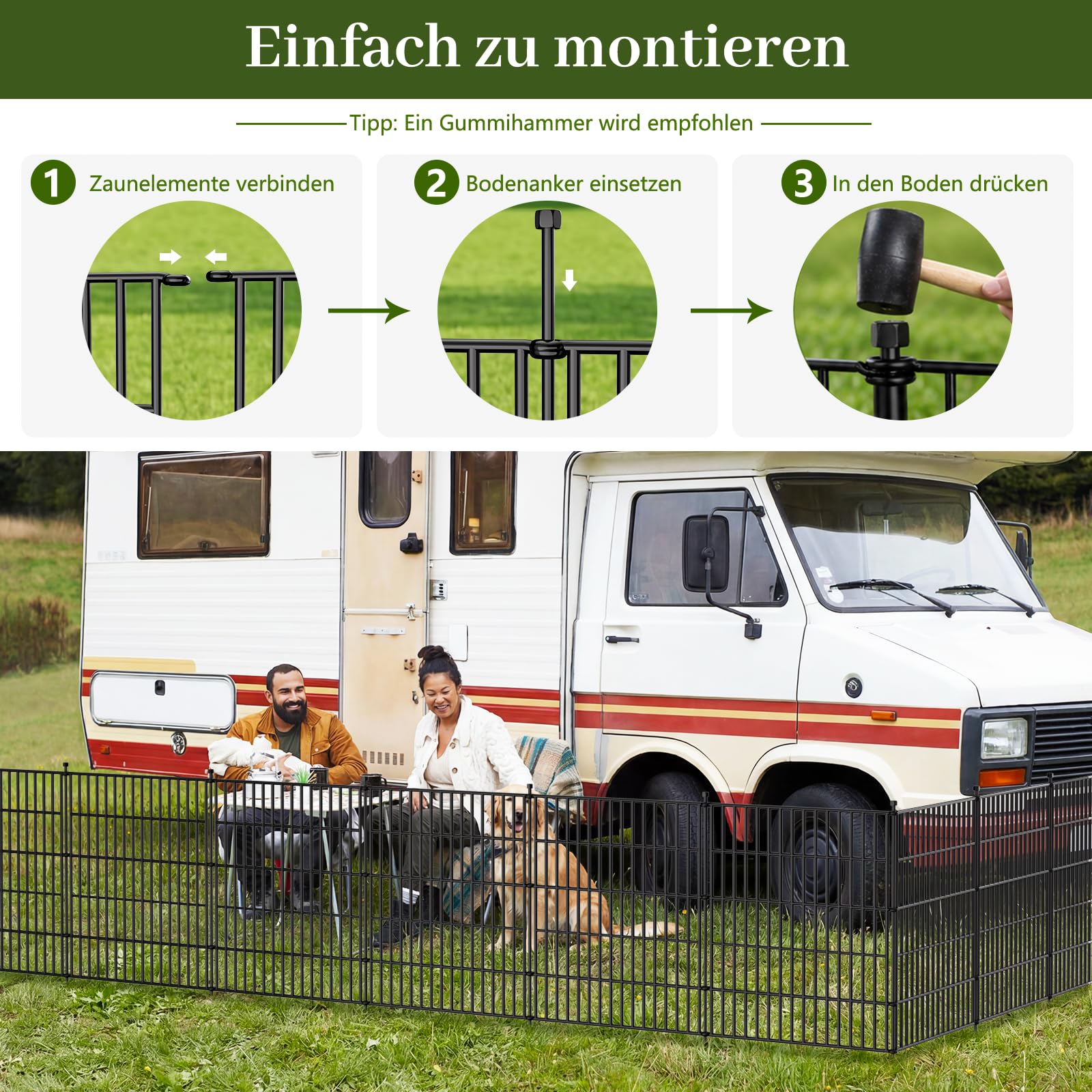 Dekorativer Gartenzaun, Hundezaun 81 cm(H) x 720 cm(L), 10 Paneele mit Tor