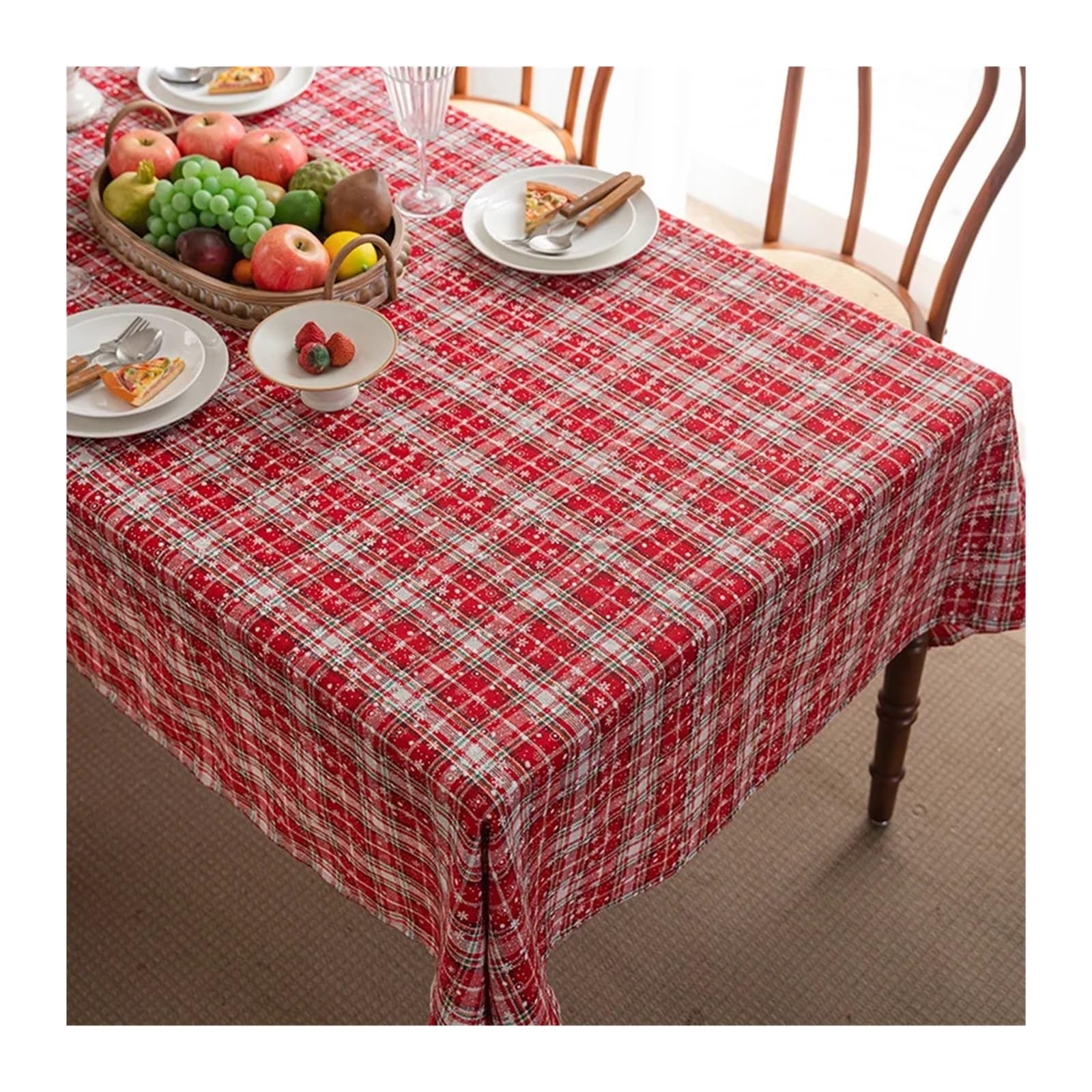 Weihnachtstischdecke Christmas Checkered Tablecloth Rectangle Red Plaid Xmas Table Cloths Winter Farmhouse Decorations for Dining Parties Holiday(1pc Style C,140x100cm)