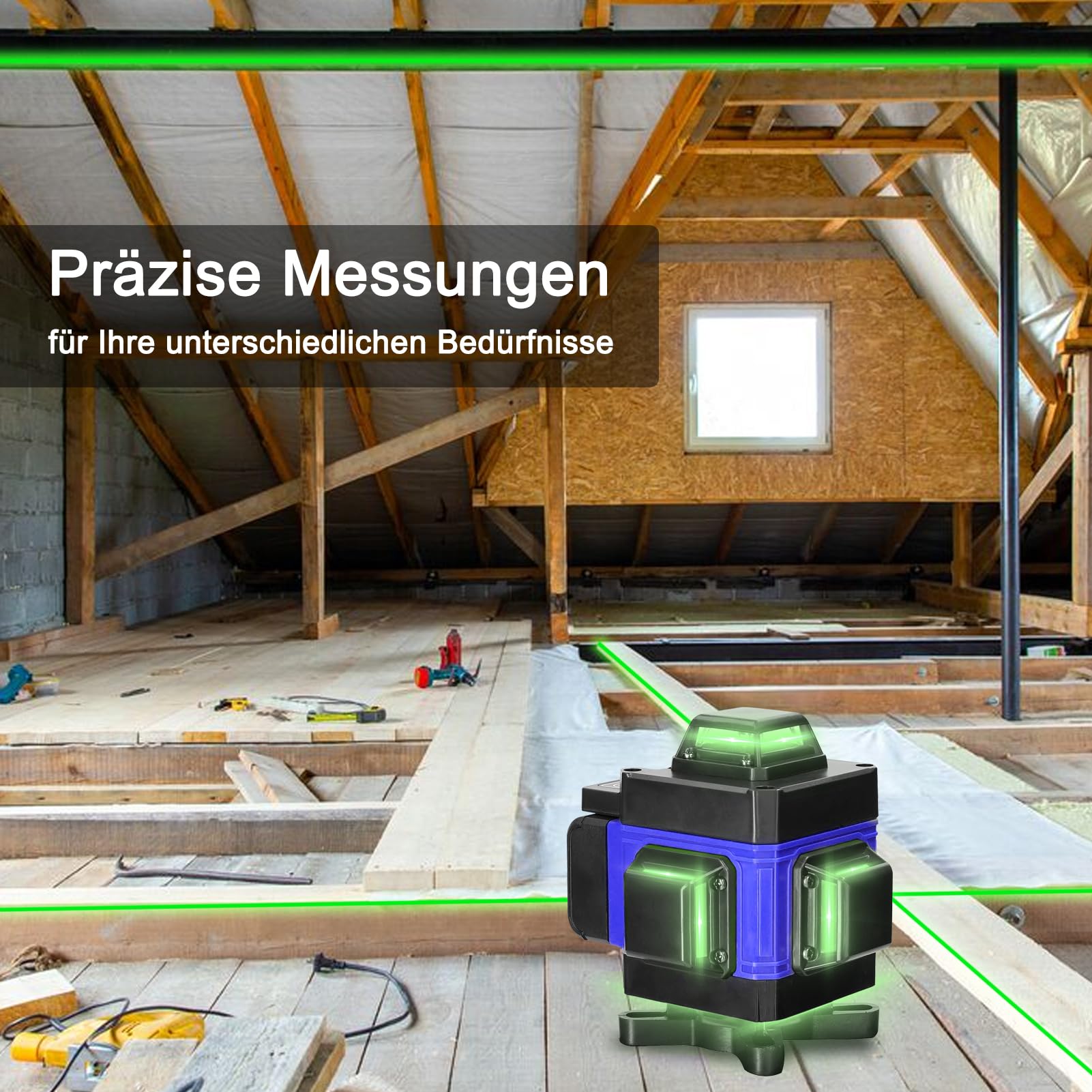 Kreuzlinienlaser Hancaner laser wasserwaage mit Stativ 4 x 360 ° 16 Linien-selbstnivellierendes Laserlinie 25m mit 1.5m Stativständer, 2 * 2400 mAh Batterien, Wandhalterung, Fernbedienung