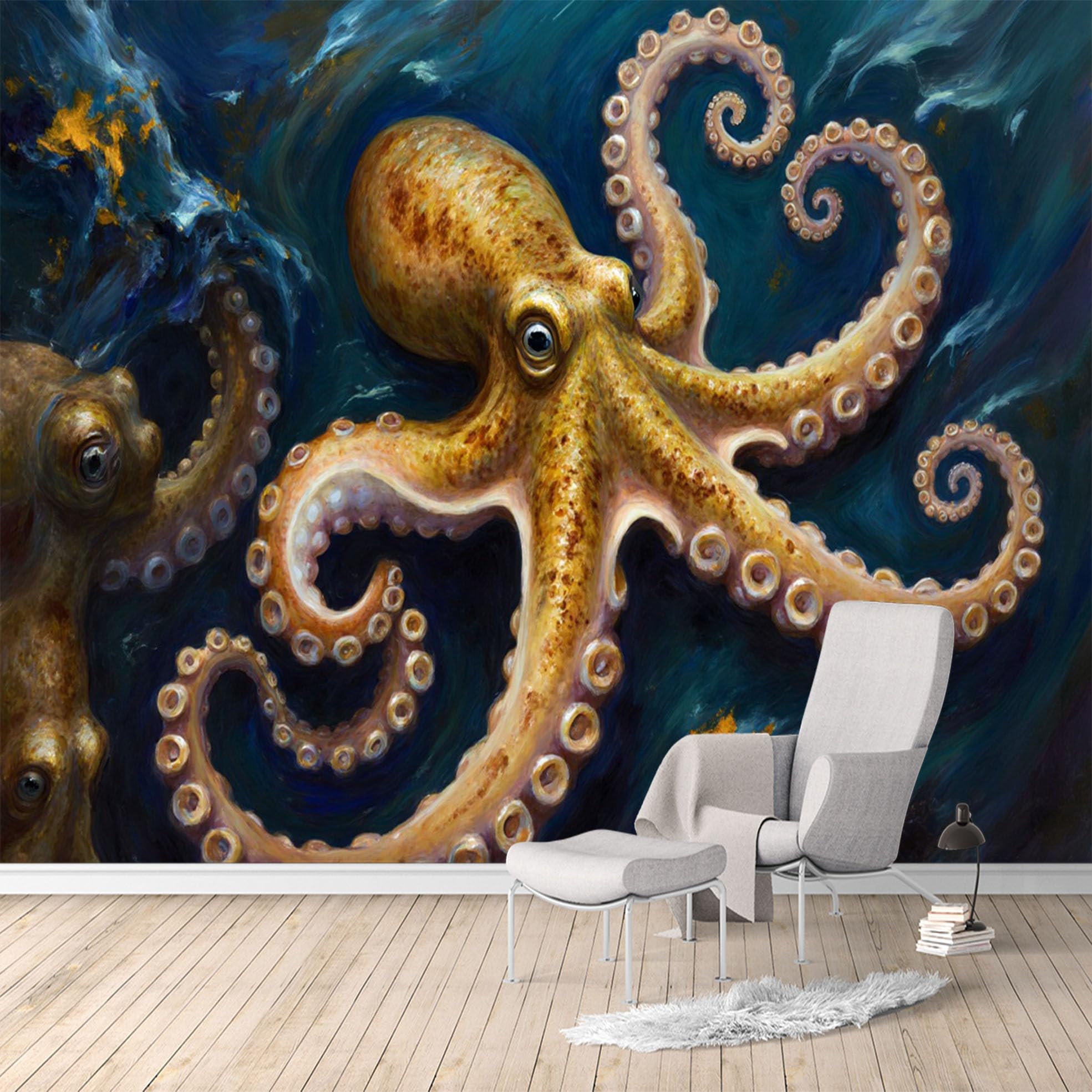 Custom Size Wall Murals, Realistic Octopus Tentacle Ocean Life, SelfAdhesive Water Activated Removable Wall Covering, Large Photo Wallpaper for Living Room Bedroom Office