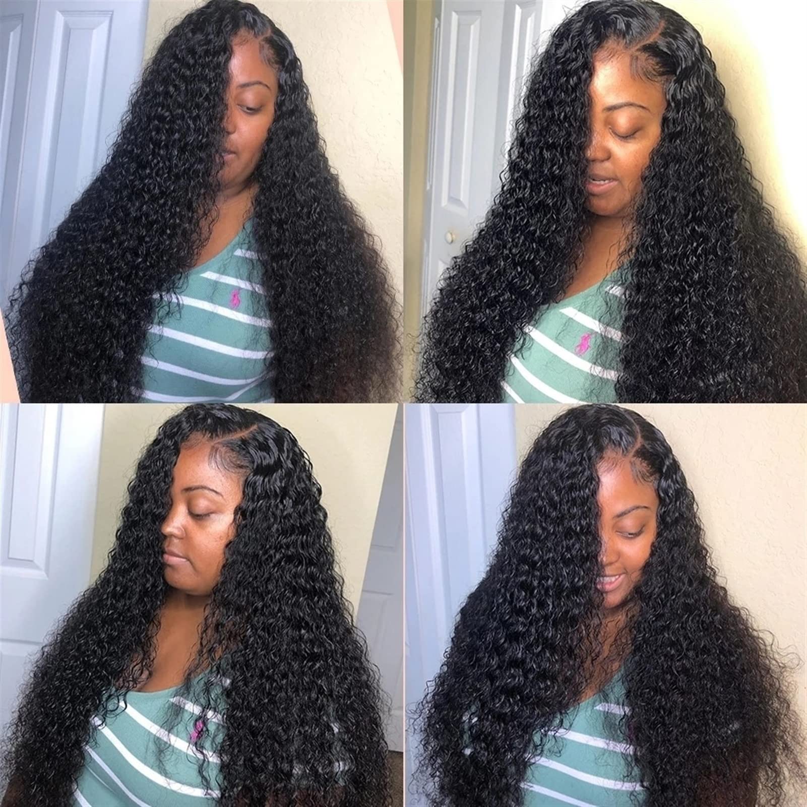 TOMYEUS Human Hair Bundles 20-80 cm, wiązka głębokich fal, z zamknięciem koronkowym, brazylijskie, kręcone, ludzkie włosy, fala wodna, 3 wiązki 10 cm x 10 cm, splot, 130% gęstości
