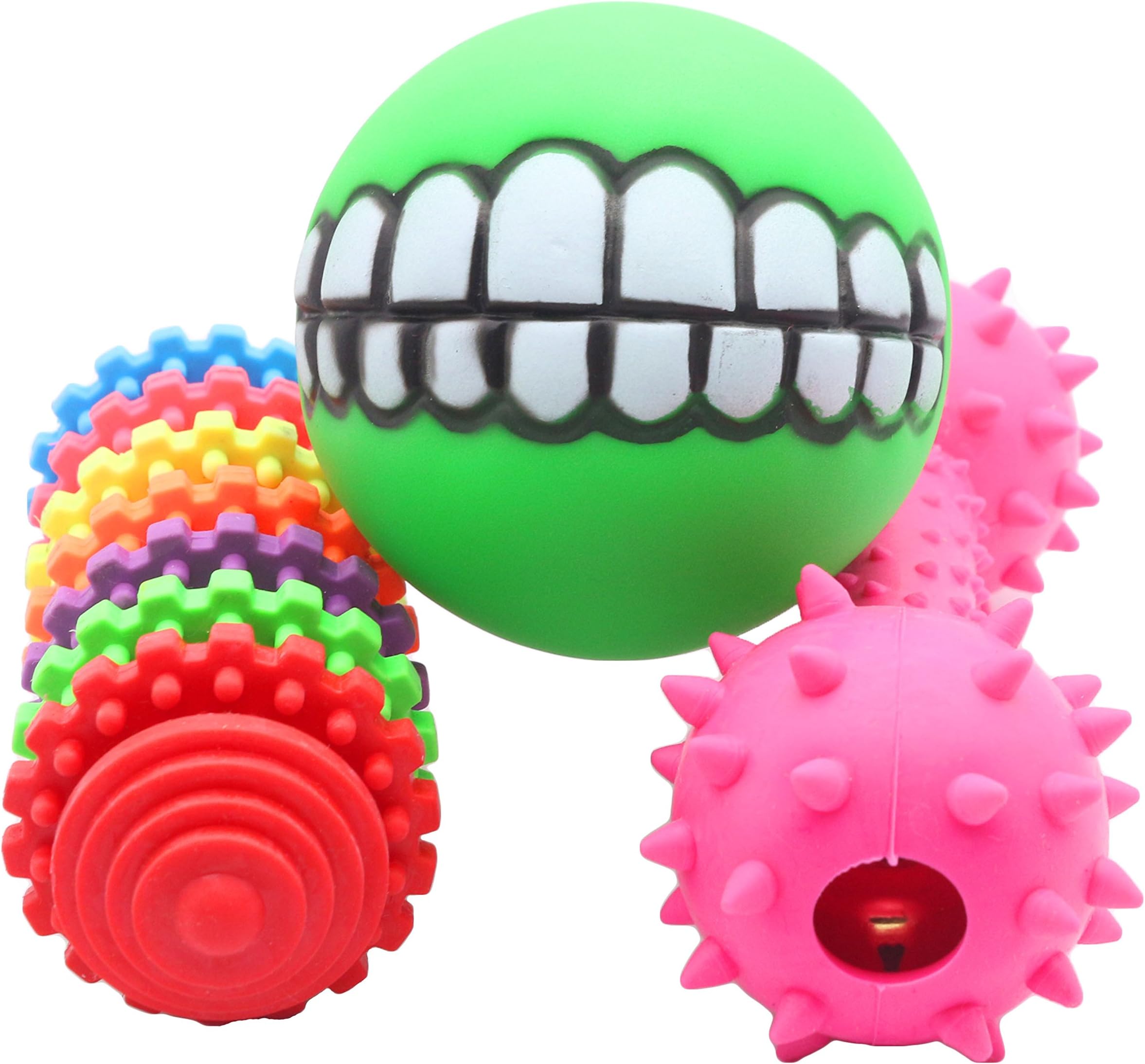 Lonni Pet Dog Funny Toy, 3 Packs Chew Toys Including Silicon Teeth Ball,Rubber Gear,Dumbbells Dogs Play Toy with Squeaky Sound for Small and Medium Dogs