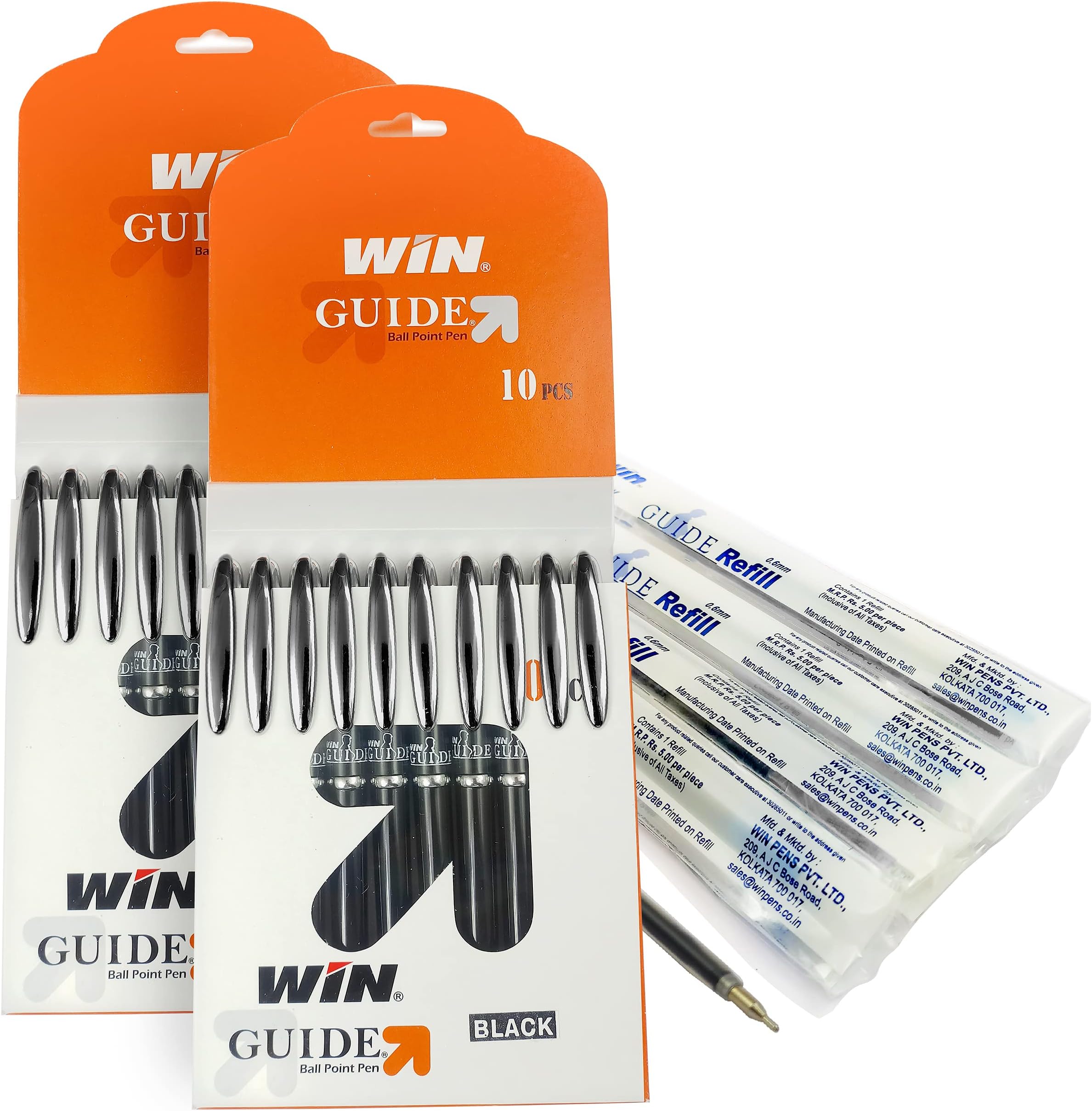 WIN Guide Ball | 20 Black with 10 Refills | Premium Stylish Pens Set | Pen for Writing | 0.6 mm Sharp Tip | Ideal for Students and Exams | Premium Set for Gifting