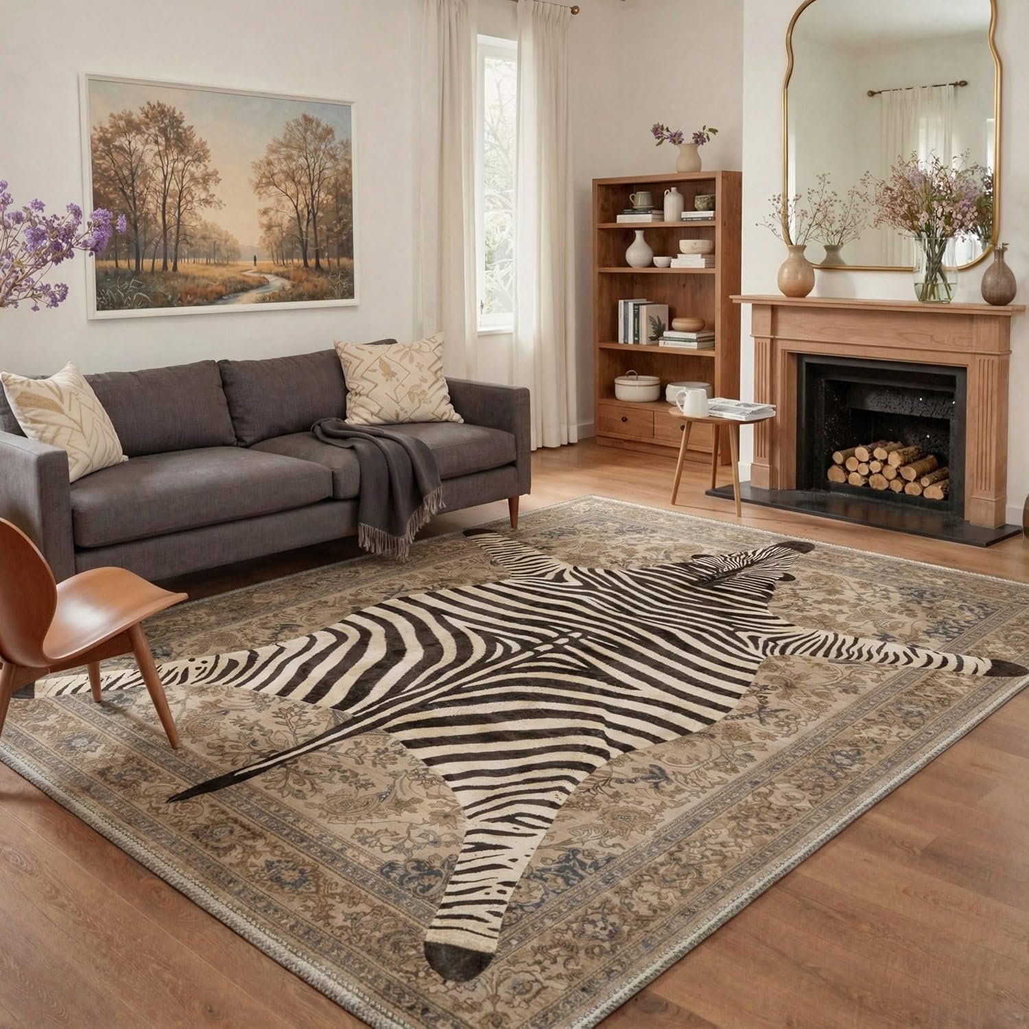 Bavni 2x5 Runner Rugs for Hallway Kitchen and Laundry Room with Non Slip Backing, Low Pile Lightweight Machine Washable Print Pattern Rug for Bedroom Bathroom Entryway, Zebra Hide, Dusty Taupe