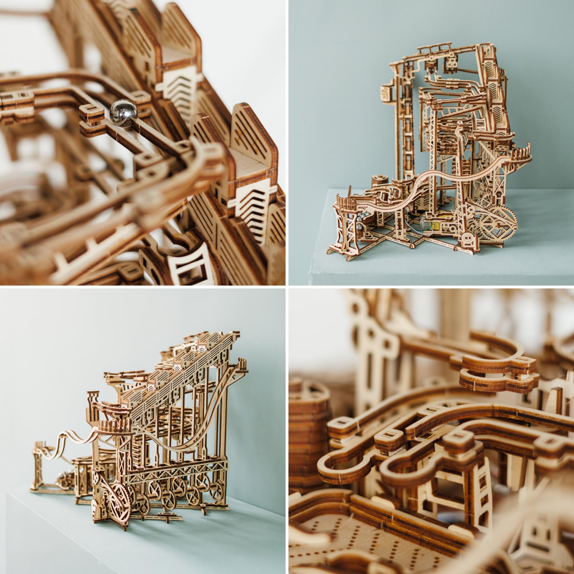 Wood Trick Spiral Marble Run Puzzle 3D di Legno per Adulti da Costruire | [558 Pezzi] Motorizzato Elettrico - Interattivo - Biglie Incluse - Kit di Montaggio Meccanico in Legno DIY per Adulti