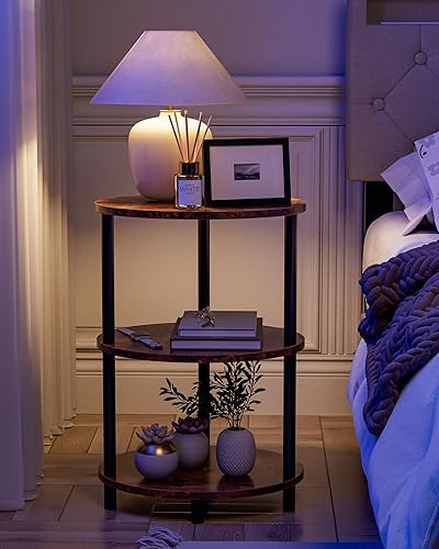 Miniatura 5 de Mesa auxiliar redonda pequeña, mesa decorativa ovalada de 3 niveles para espacios pequeños, mesa auxiliar de sofá de madera rústica y metal, mesita