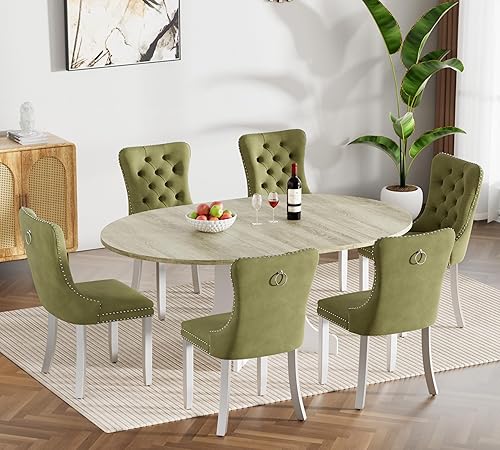 Miniatura 53 de Juego de mesa de comedor de mármol sintético blanco para 6 personas, juego de mesa de comedor extensible de 7 piezas de 63 a 78.74 pulgadas con 6