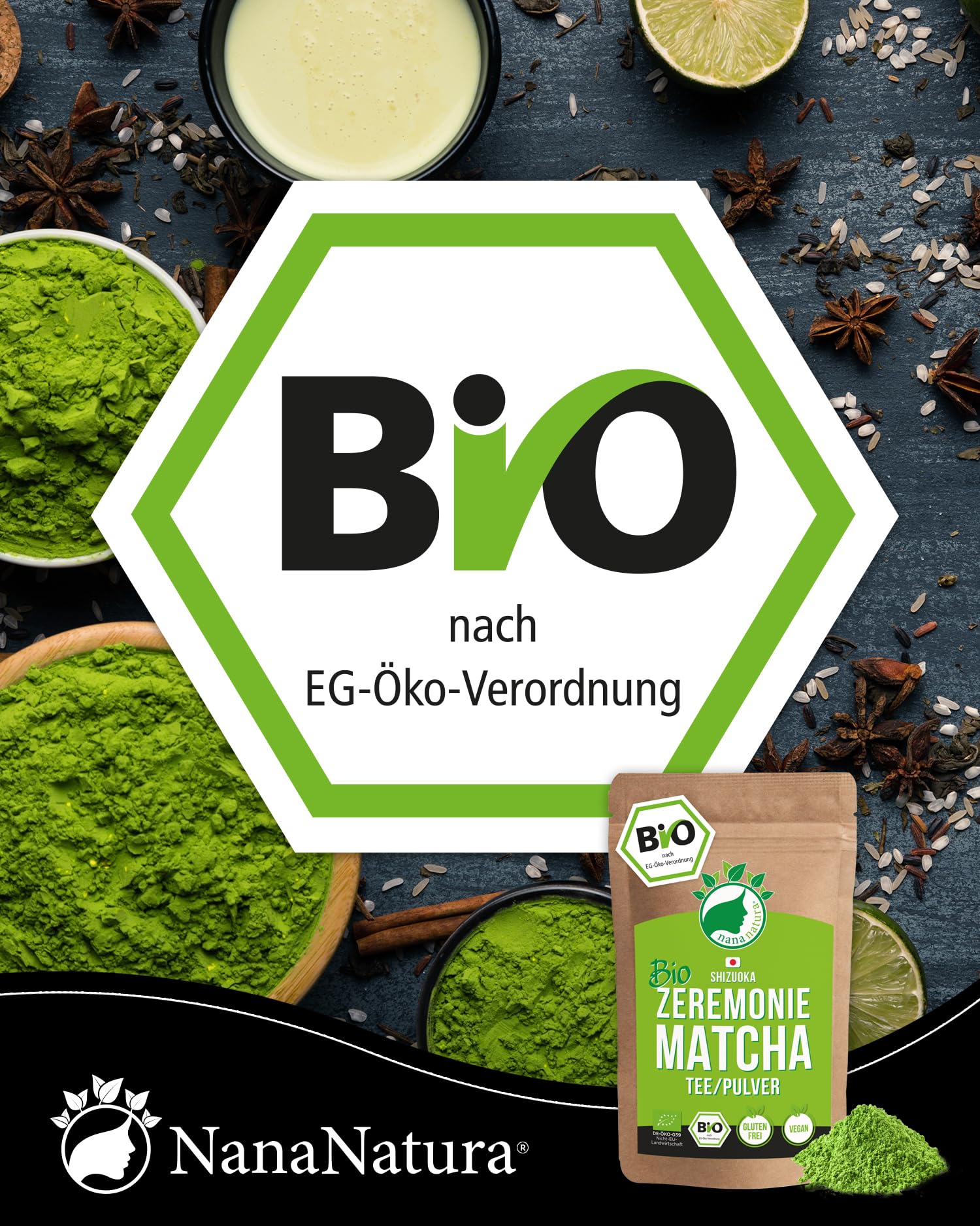 Bio Zeremonie Matcha Tee Pulver aus SHIZUOKA Japan 100g | Ceremonial Grade 1. Ernte | handgepflückt & per Granitsteinmühle zu Grüntee-Pulver vermahlen | für die Teezeremonie