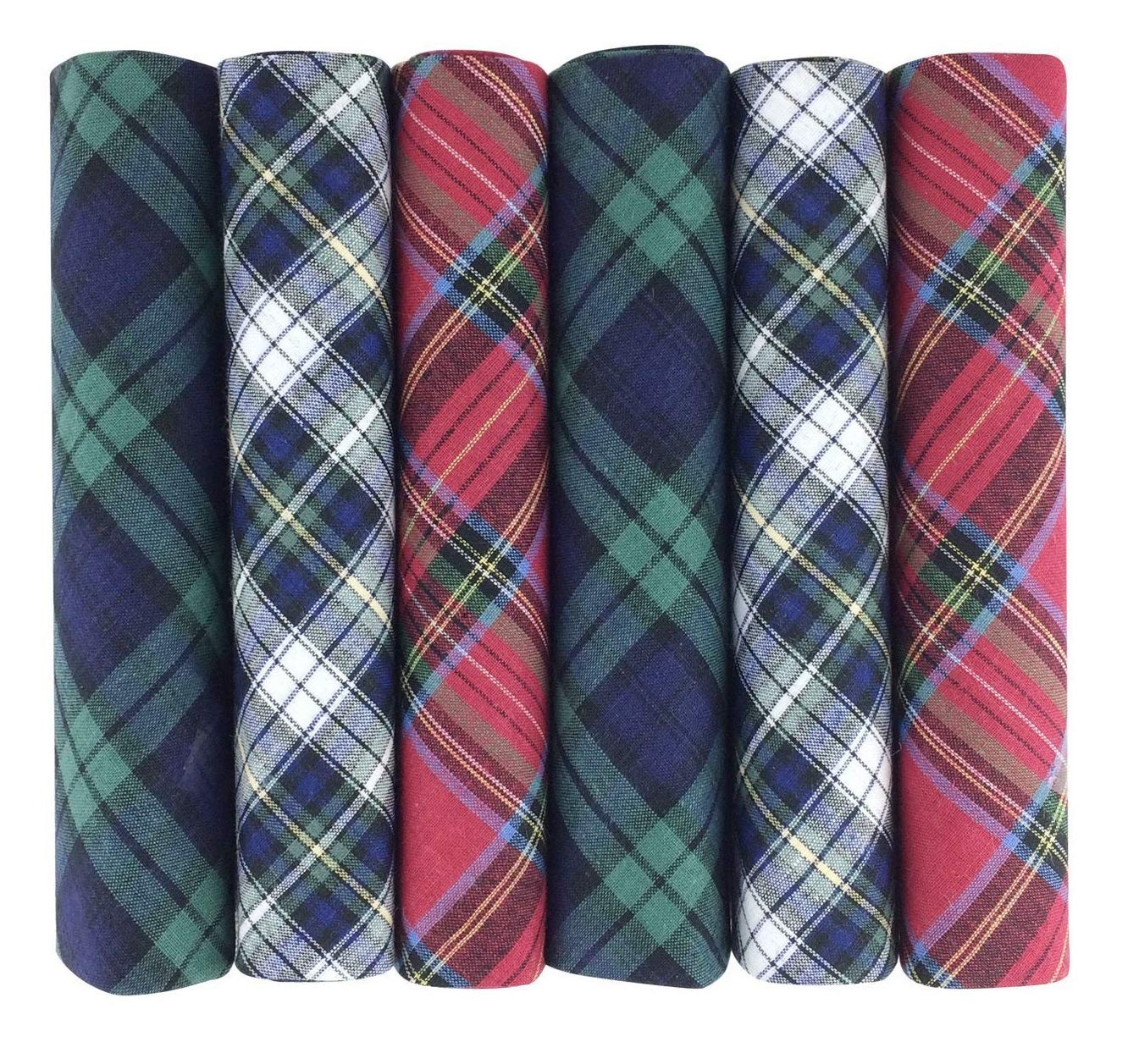 Mens Handkerchiefs 100% Cotton Boxed Hankies Hankys Mens Quality Gift 6/7 Pack (6, Tartan)