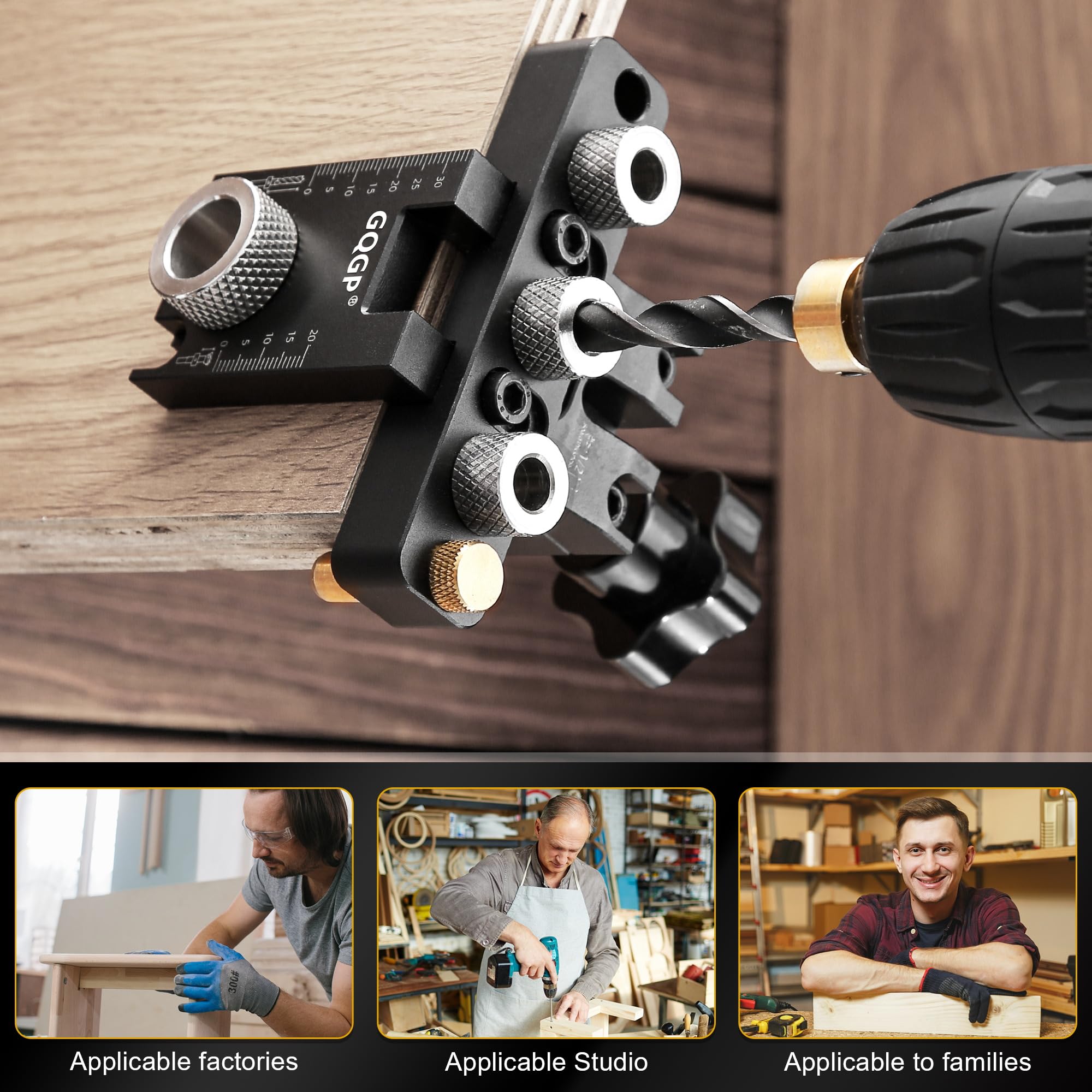 3 in 1 Dima per Tasselli Legno, Set Maschere Per Fori Tascabili con 8/10 / 15mm Drill Bit Per Spinatura Legno Guida di Foratura per Angolo Posizionatore Localizzatore