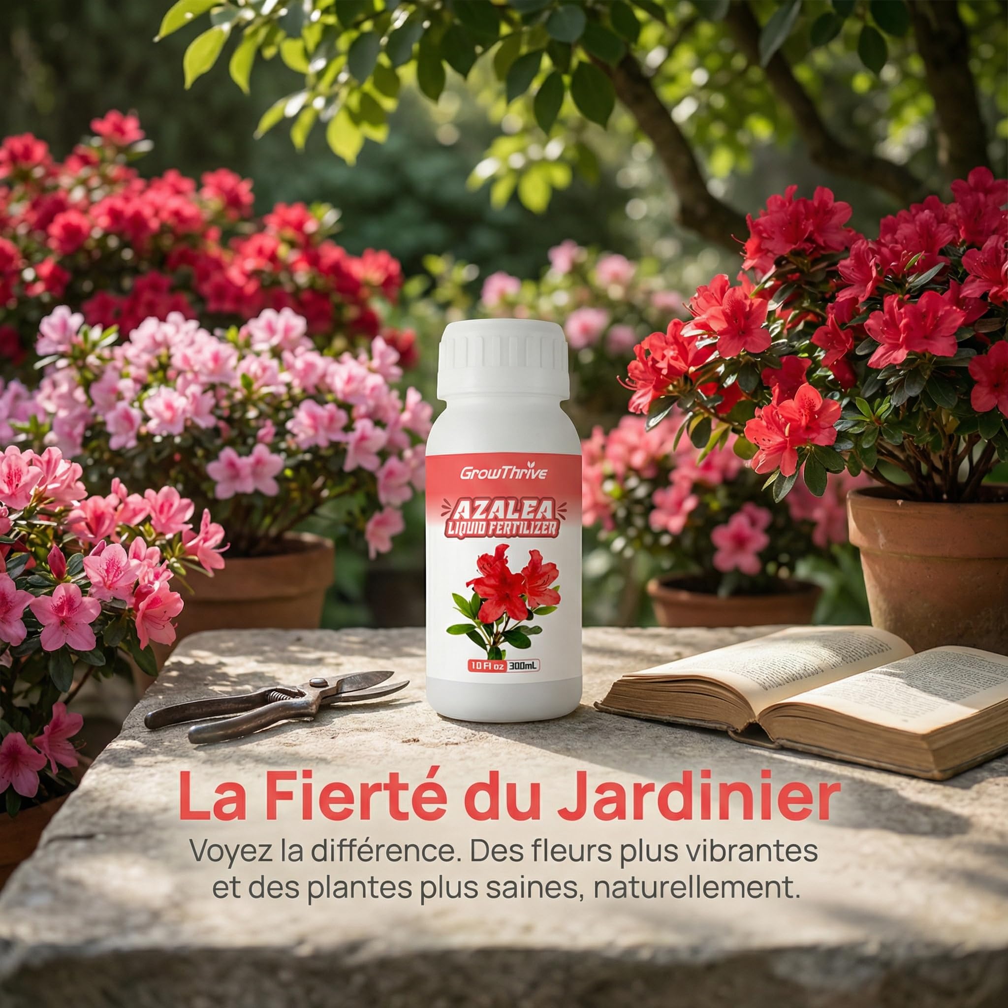 Engrais Liquide Azalées 300ml – Nutriment Microbien Naturel avec Probiotiques – Engrais Organique pour Fleurs de Terre de Bruyère, Roses et Gardenias – Croissance Rapide et Floraison Intense