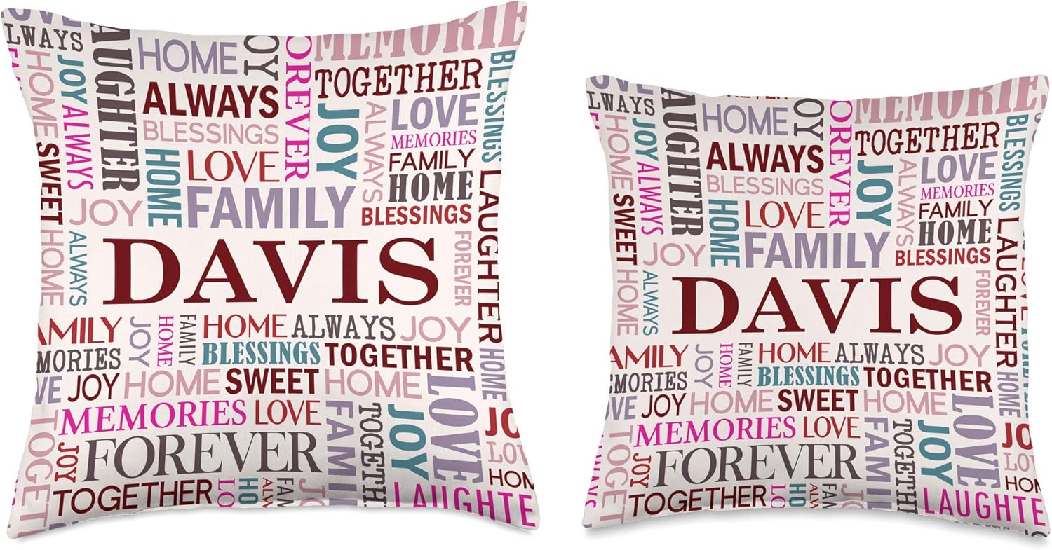 Davis Family Name Gift Personalized Word Art Home Decor Throw Pillow