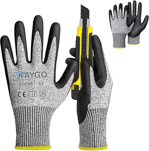 KAYGO Guantes resistentes a cortes  Guantes de seguridad con revestimiento de microespuma de nitrilo a prueba de pinchazos para trabajo, jardinería