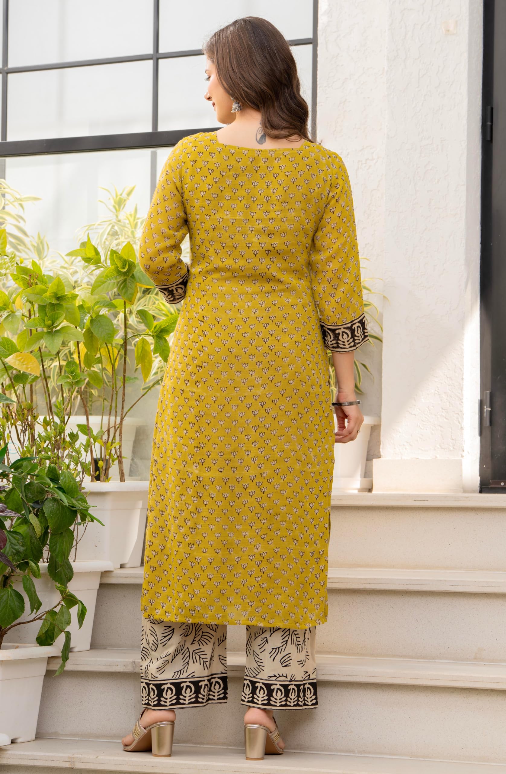 Amayra Women's Pure Cotton Straight Kurta Set with Palazzo Pants & Dupatta|Ethnic wear|Kurta Set for Women(TCK737-N,Yellow,L)