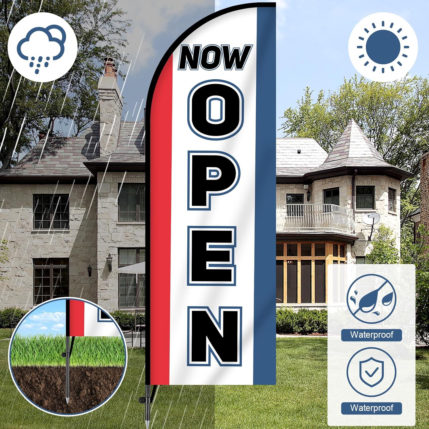 2 Sets Open Feather Flag for Businesses Now Open Themed Swooper Banner Sign with Carbon Fiber Pole and Advanced Ground Stake Portable Bag Advertising Flag Banner for Business Advertising Outside - Image 5