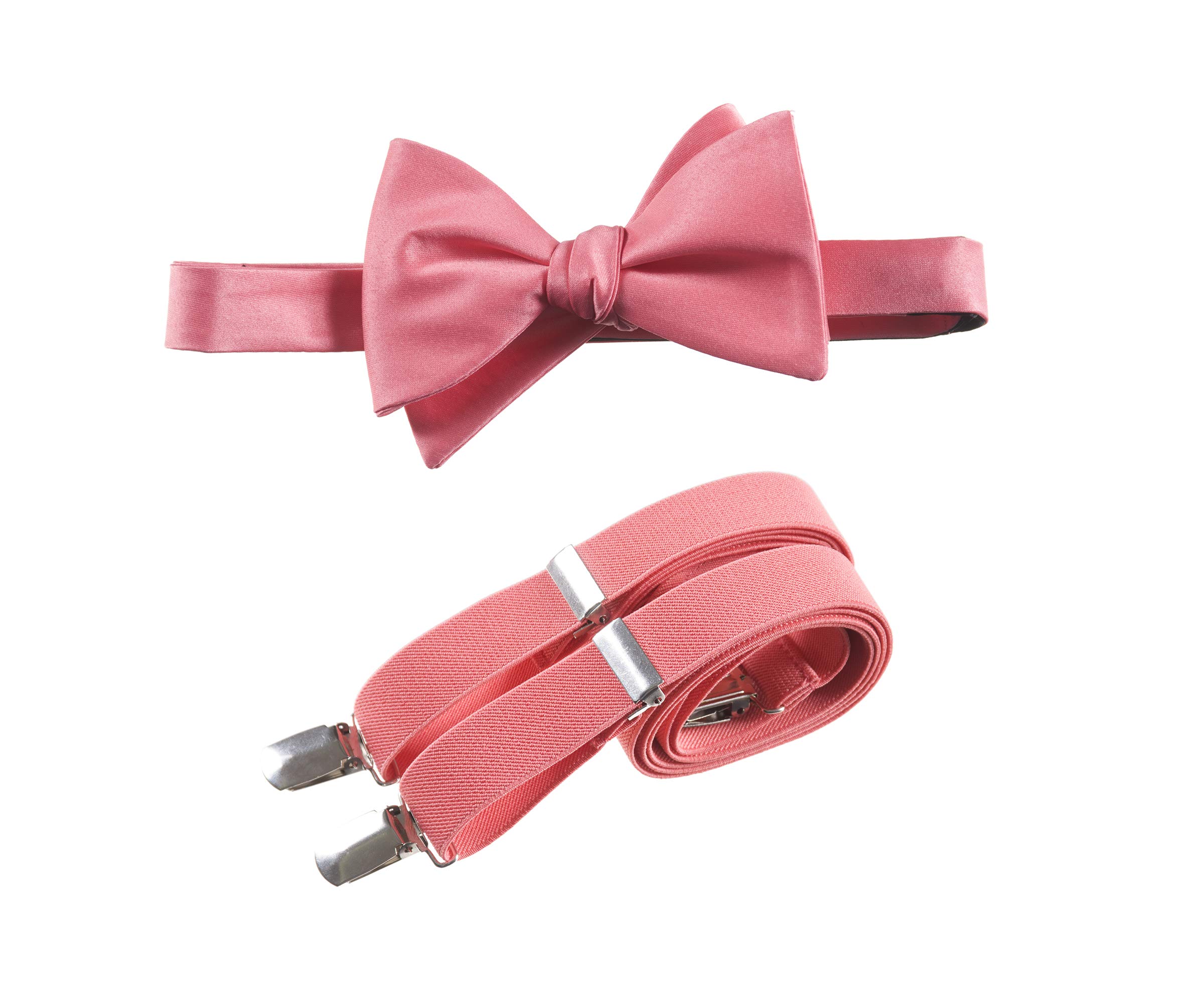 Tuxgear Mens Adjustable Selftie Bow Tie with Stretch Suspender Set, Mens, Coral (Mens, Coral)