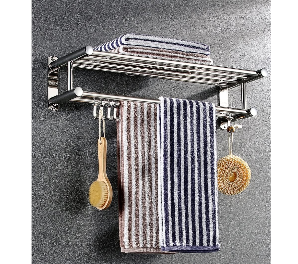 Rack Toallas Toallero De Acero Inoxidable con Gancho, Montado En La Pared, Doble, Estante Baño para El Hogar Accesorios De Baño(40cm)