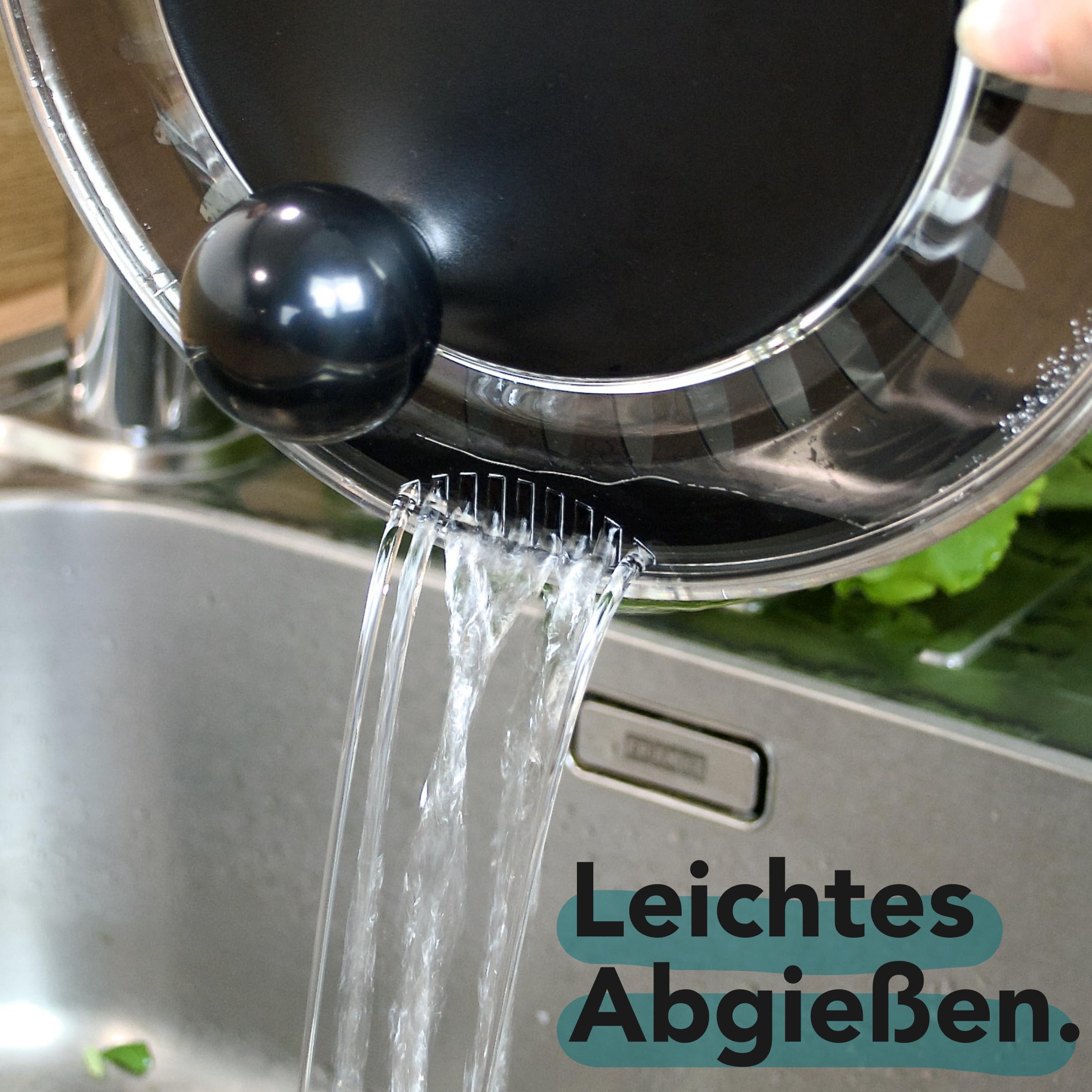 Cookery Salatschleuder aus Edelstahl (4,5l) + Gemüsehobel mit 5 Klingen | einfaches Salatschleudern durch rutschfesten Boden und Kurbelantrieb