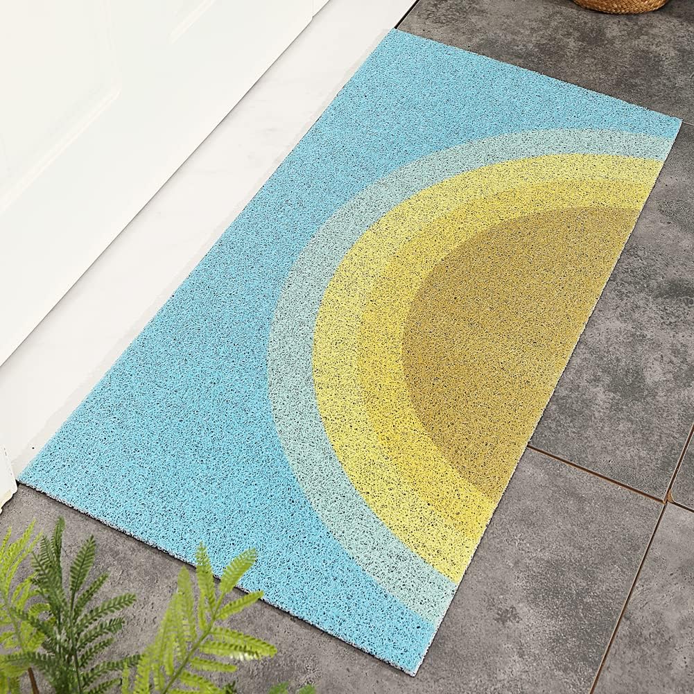Creative Semi-Circular Area Rug Anti Slip Door Mat Durable Entryway Door mat Half Round Rubber Rugs Entrance Doormat - 17.7"x35.4", Blue Rainbow