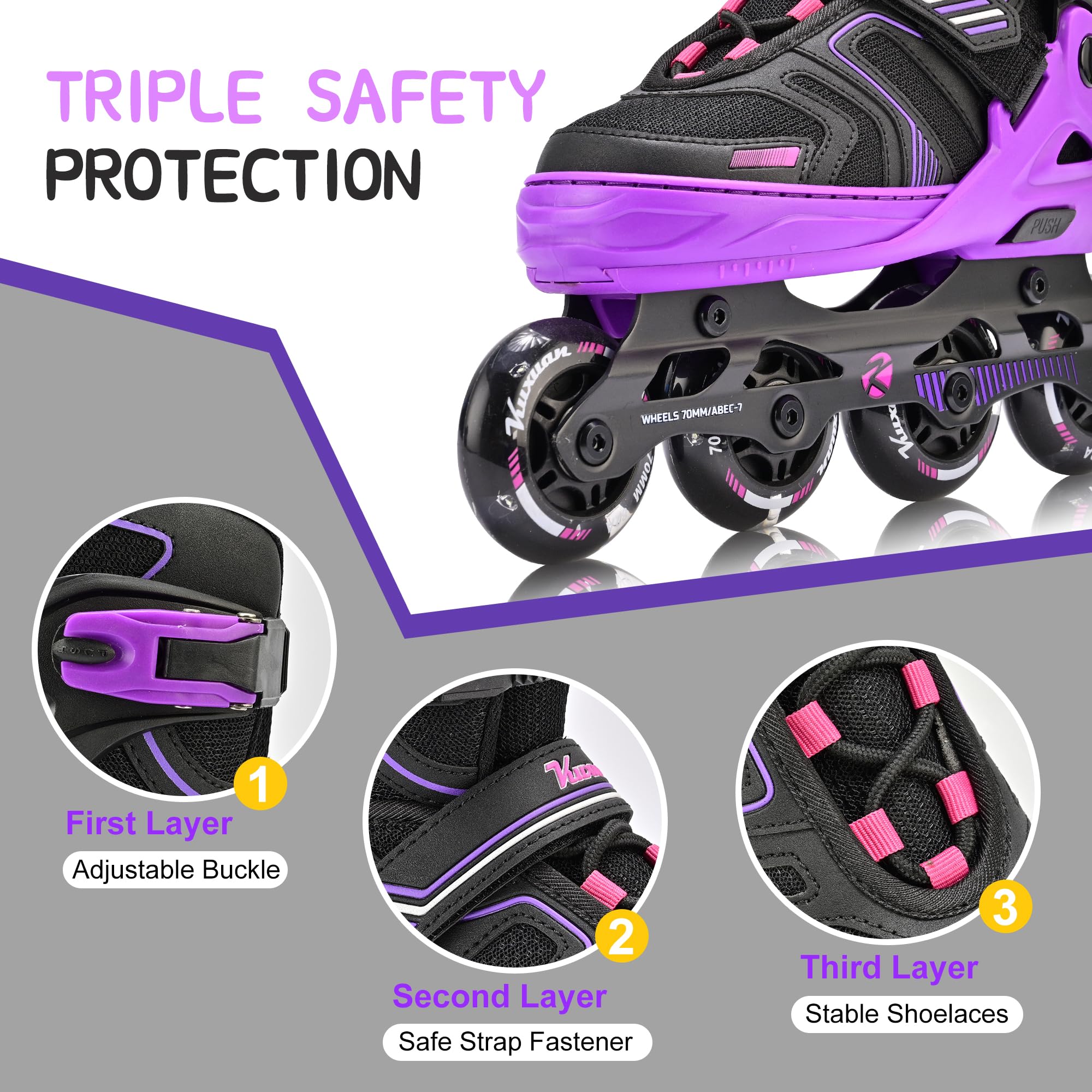 Kuxuan Skates Pattini regolabili in linea per ragazzi ragazze bambini con ruote luminose, pattini adolescenti per principianti donne