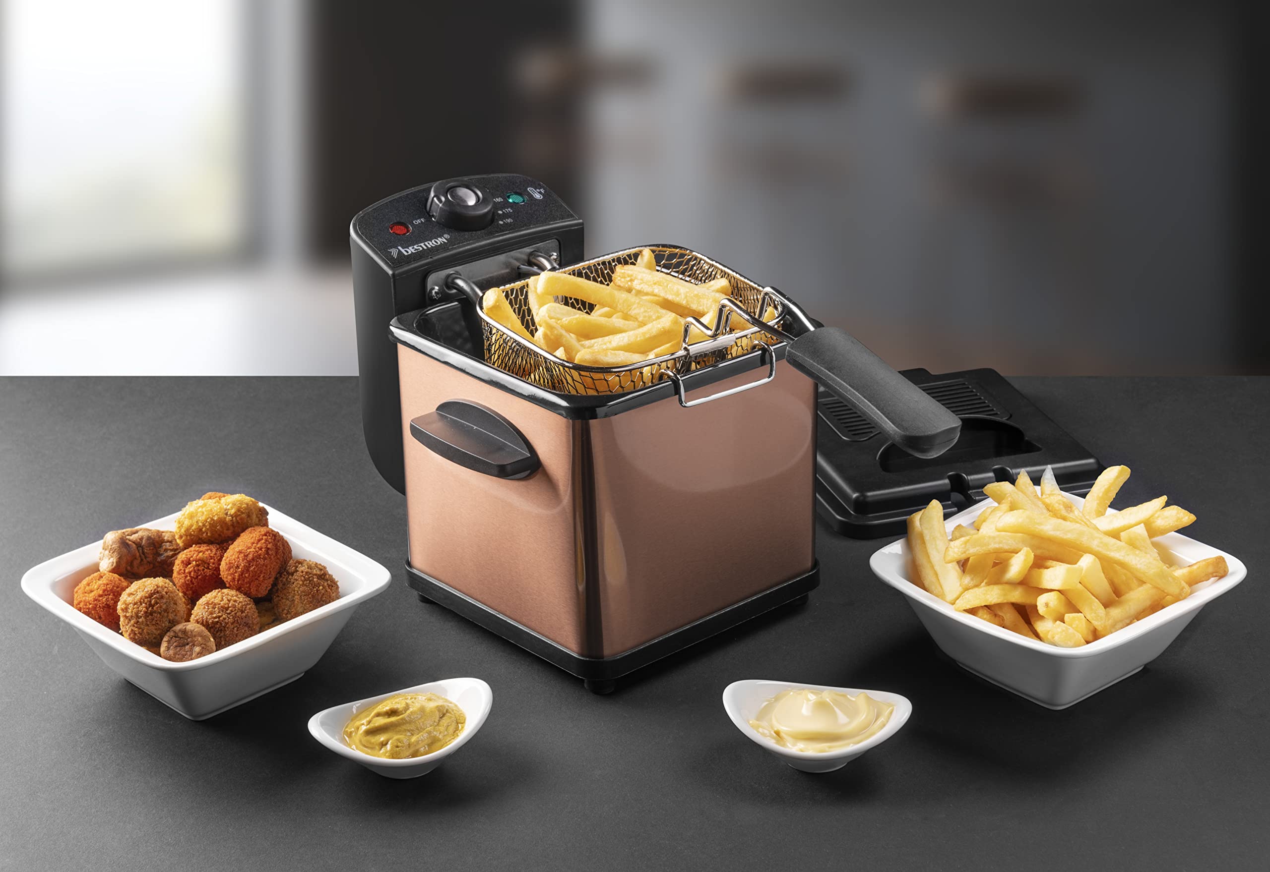 Bestron Mini Friteuse AF100S – 1L Koude Zone – Zilver – Kleine