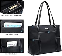 Vista 3 de Bolso de mano de cuero para computadora clásico de 15.6 pulgadas, Notebook, MacBook, bolso de viaje con diseño elegante de correa, Negro