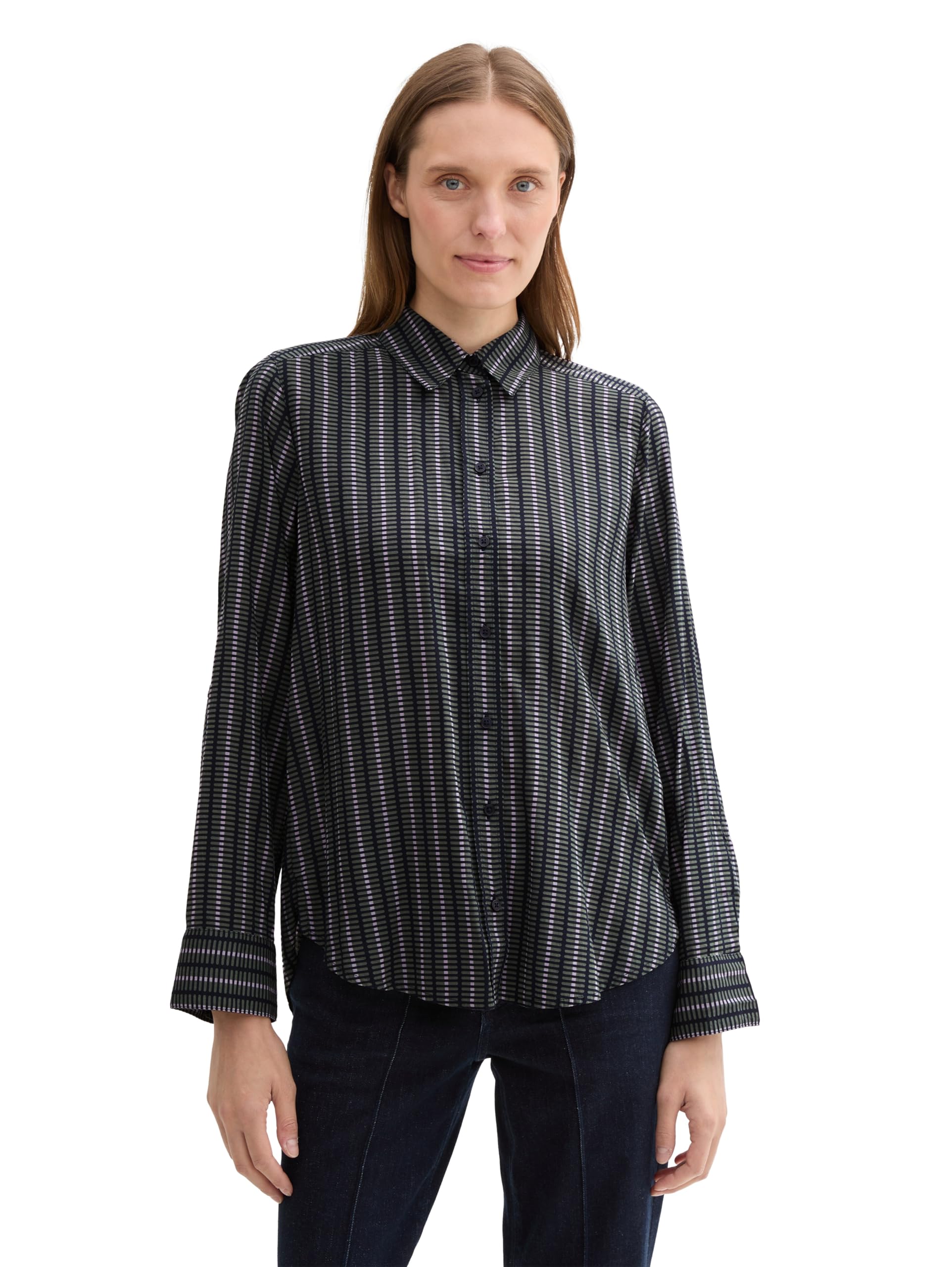Tom Tailor Damen Hemdbluse mit Muster, 36552 - Contemporary Navy Check, 38