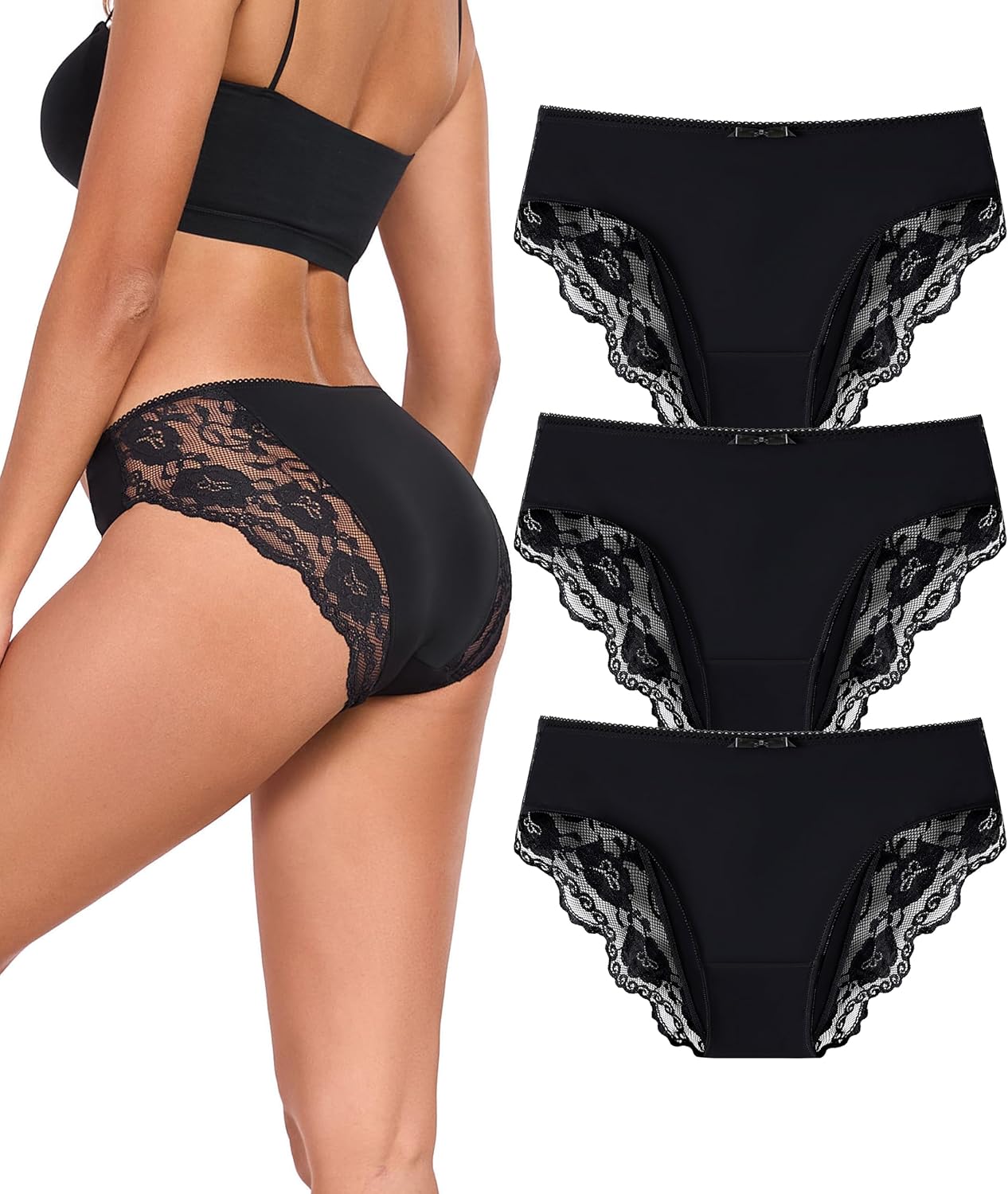 ANLIQI Leopard Print Women Underwear Lace Bikini Panties Pack Comfy Sex Hipster Soft Smooth Animal Print Brief for Ladies