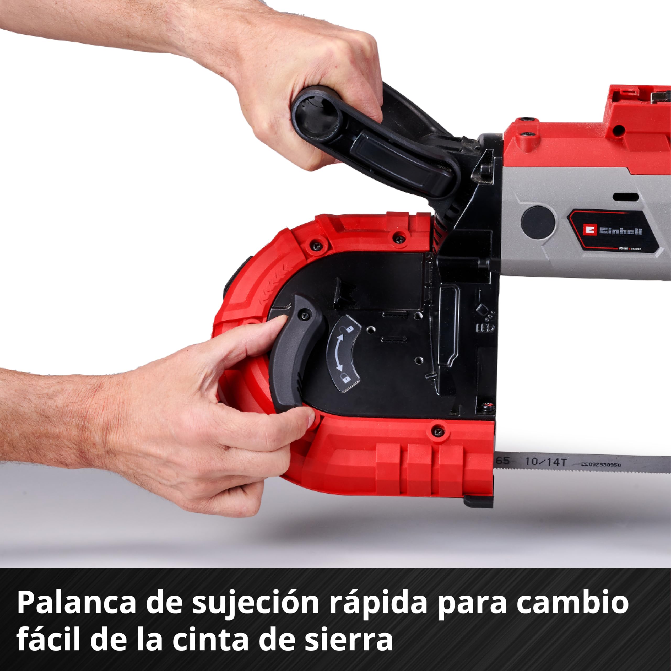 Einhell Sierra de banda con batería TE-MB 18/127 Li-Solo Power X-Change (18 V, 115 mm altura de corte, 127 mm anchura de corte, luz LED, incl. 2 bandas de sierra de metal, sin batería)