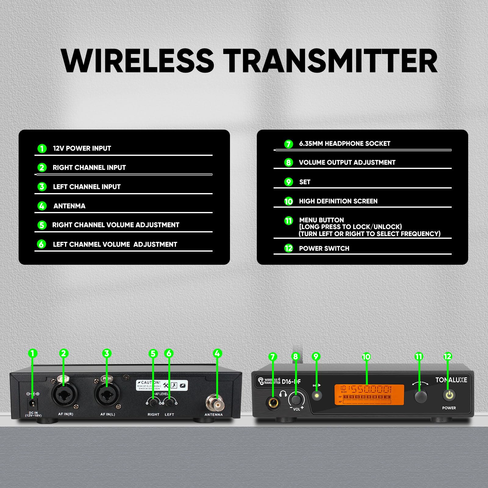 Kabelloses In-Ear-Monitorsystem, Stereo-Mono-IEM-System mit Metall-Rackmount-Sender, 4 Stück UHF-Bodypack-Empfänger mit Kopfhörern, 100 einstellbare Frequenzen, 80 m Reichweite für