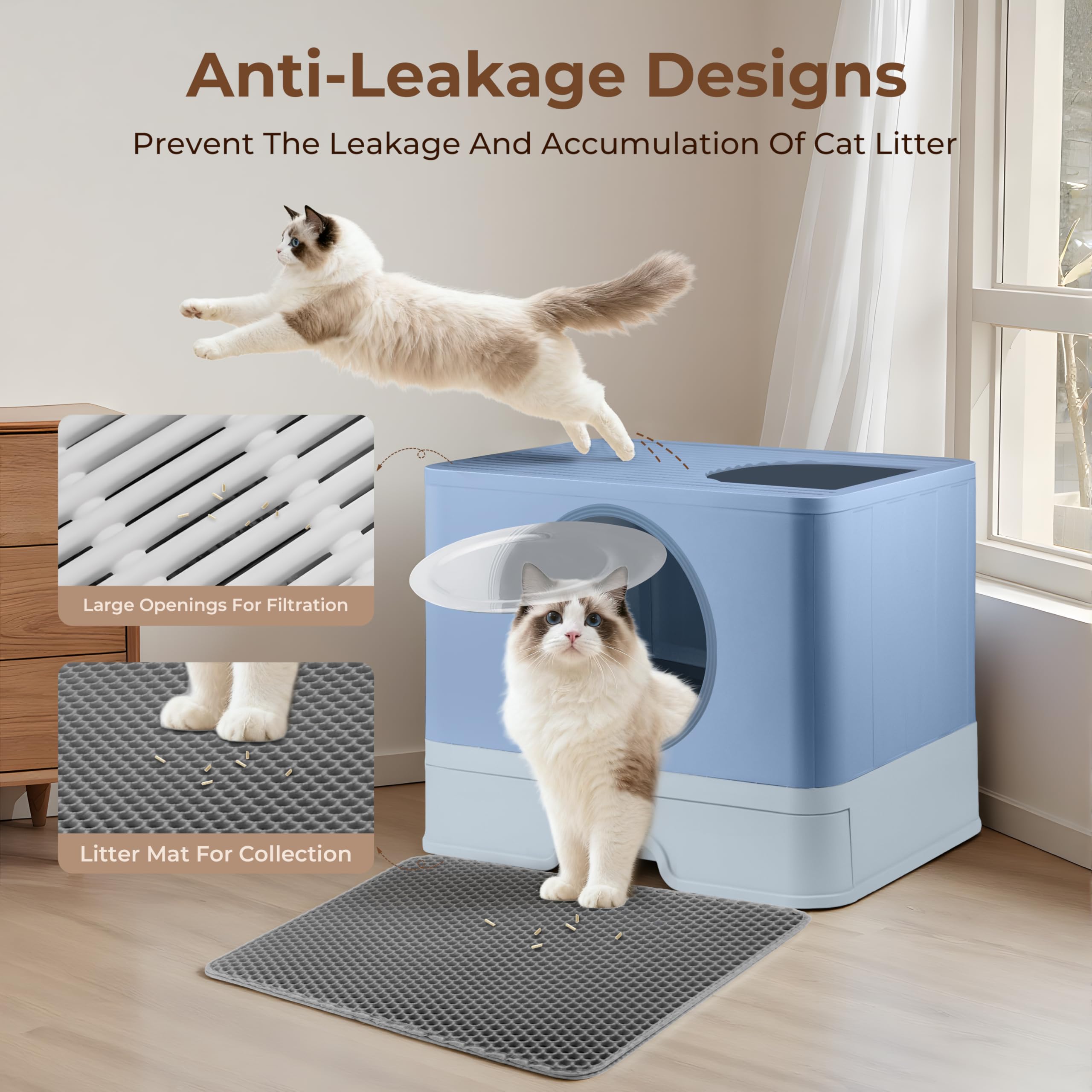 XXXL Stainless Steel Litter Box with Lid, Front Entry Top Exit, Extra Large Metal Cat Litter Box with Drawer, Maine Coon Cats, with Litter Scoop & Litter Mat, Anti-Odor, Anti-Leakage & Non-Stick - image 6