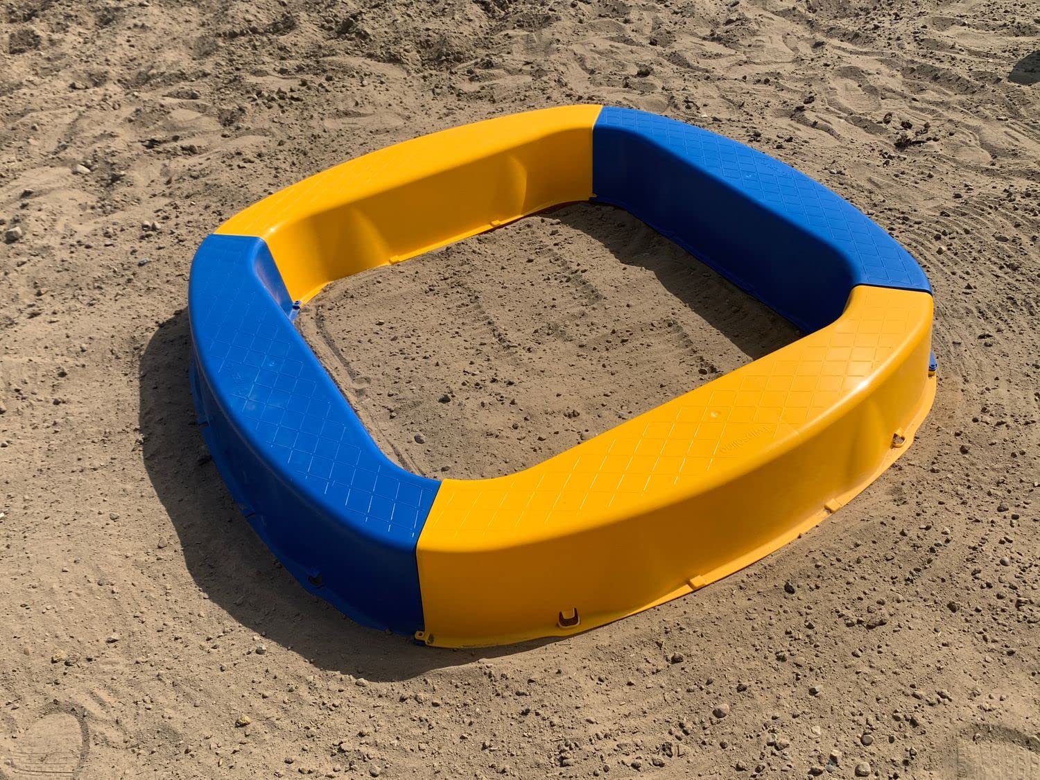 Sandkasten Kunststoff 150x150x20 cm Gelb Blau Buddelkasten Kinder Garten | BURI Sandkasten Made in Germany – stabil, wetterfest und ideal für Garten, Sandspielzeug, Kies und Outdoor-Spielbereiche