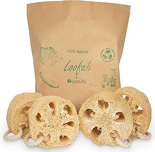 Natural Loofah Exfoliating Sponge (4 Pack) - Loofa Exfoliating Body Scrubber - Biodegradable Organic Loofah Sponge - Shower Luffa Sponges - Shower Lufa - Estropajos para el Cuerpo