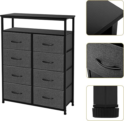 Miniatura 5 de AZL1 Life Concept Cómoda doble y alta unidad organizadora de almacenamiento para dormitorioentradasala de estar, gris (8 cajones con estante