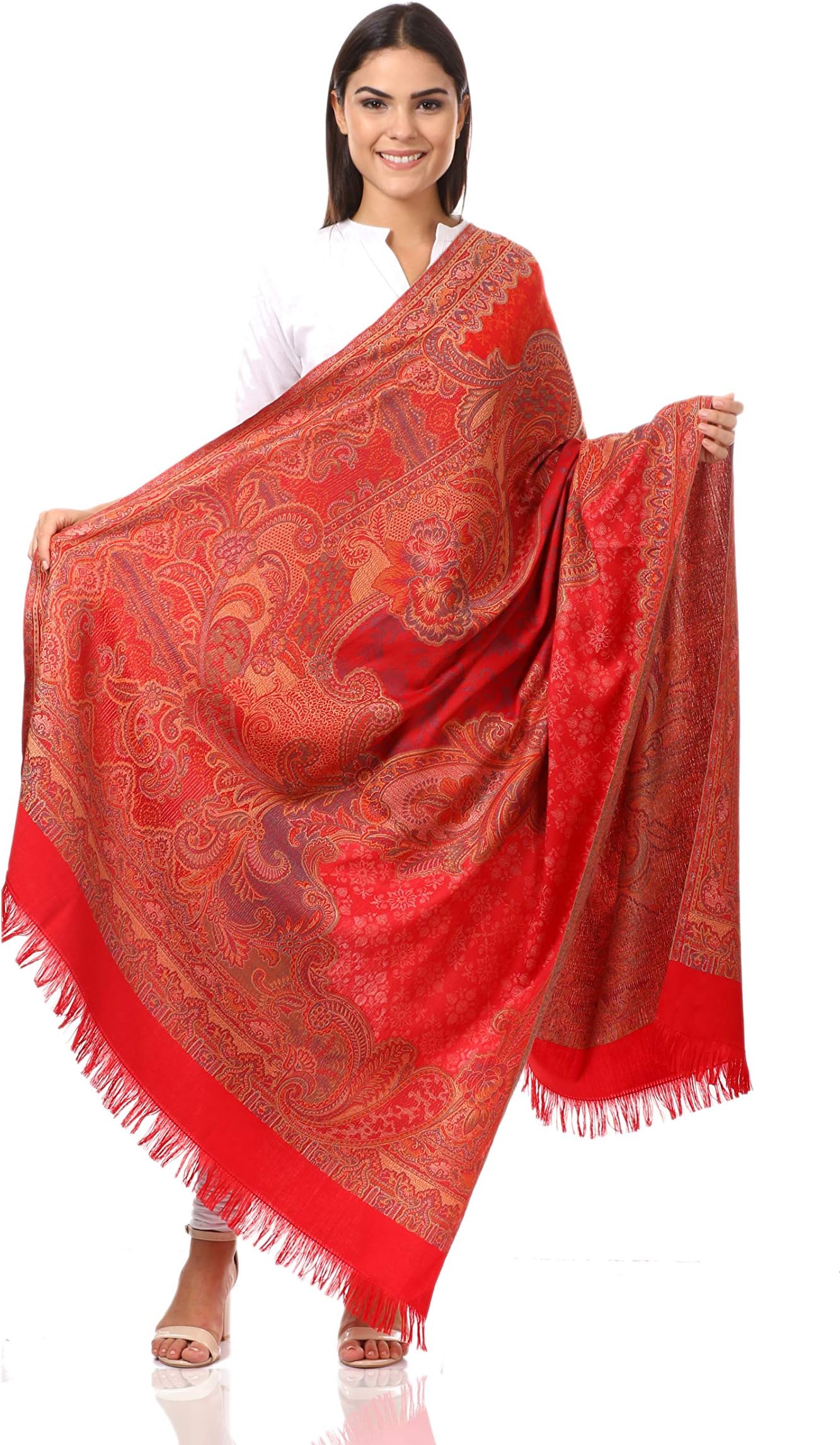 Women's Wool Shawl - Maroon Kashmiri Embroidery Shawl, Warm Merino Wool, Sozni Embroidery