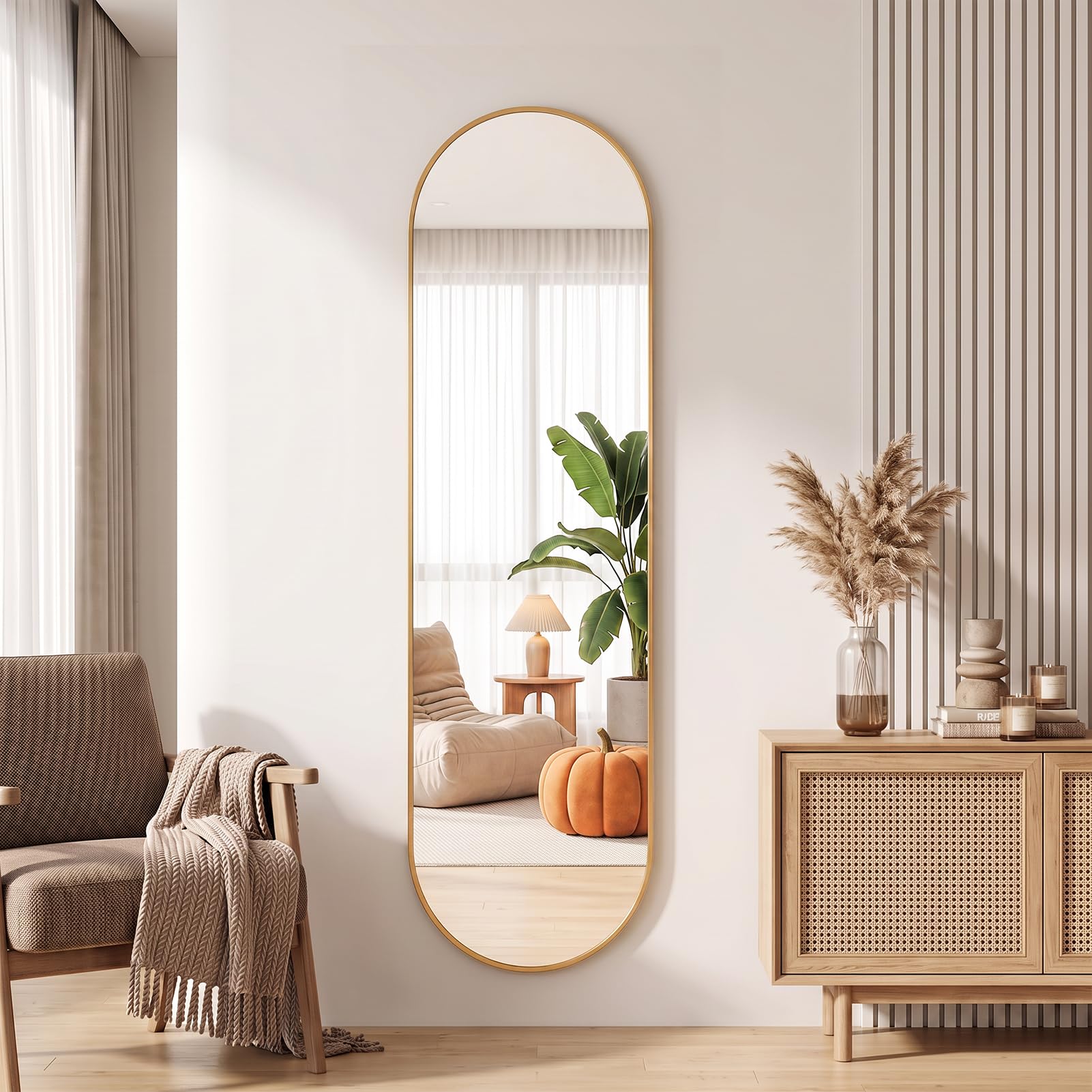 Warmiehomy Gold Full Length Wall Mounted Mirror 40x120cm Hanging Mirror