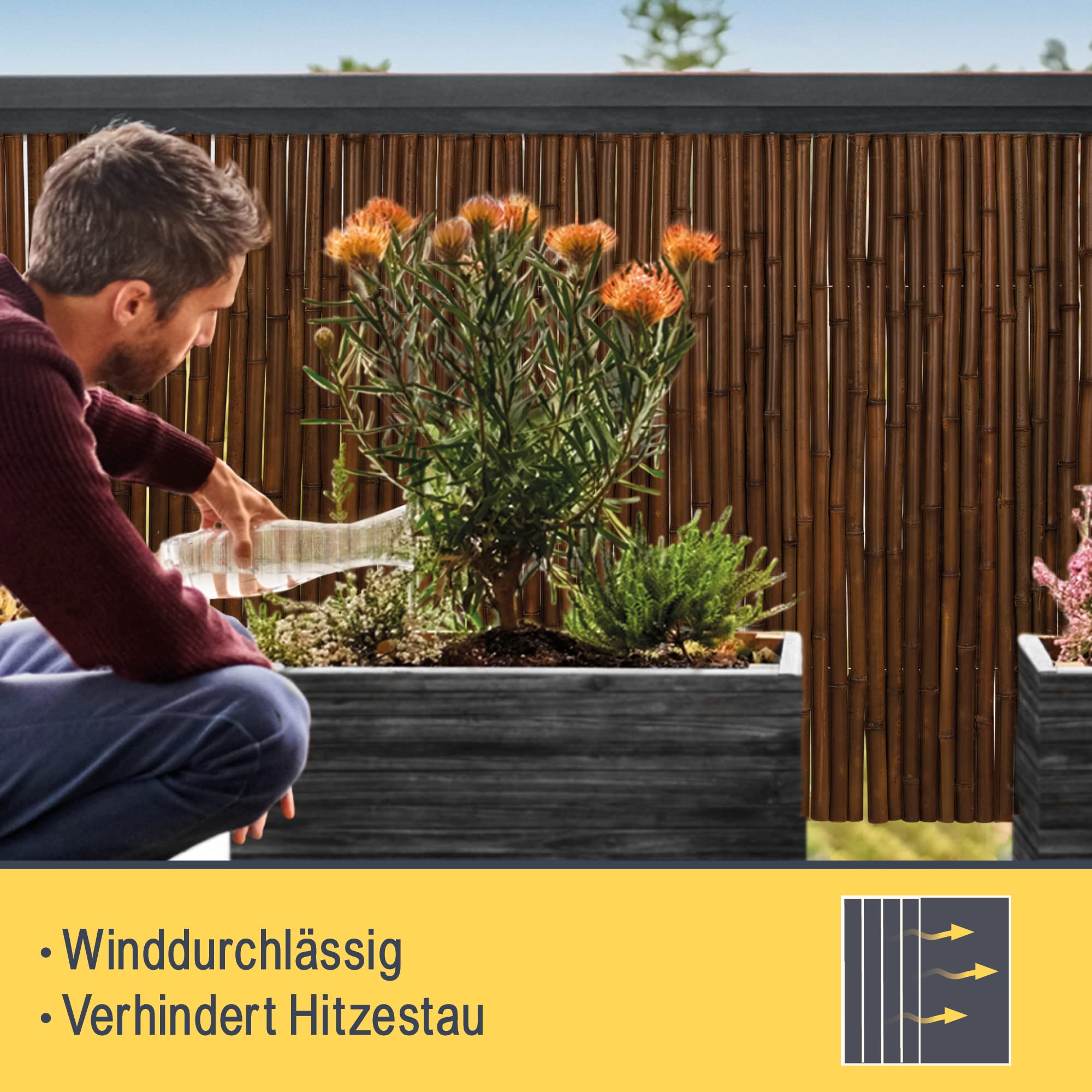 Sol Royal Premium Bambus Sichtschutz Zaun 180x250cm B23 Dunkelbraun – hochwertig gehärtete Bambusrohre Ø 2-3cm, witterungsbeständiger Bambuszaun Indoor & Outdoor, Balkon Sichtschutz