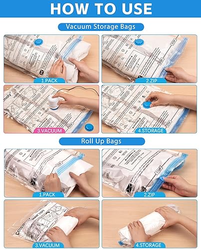 Miniatura 5 de Colemoly Bolsas de almacenamiento al vacío, paquete de 18 bolsas de sellado al vacío sin bomba eléctrica, bolsas de almacenamiento ahorradoras de