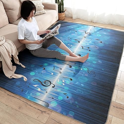 Miniatura 4 de Alfombra de área con notas musicales de 5 x 7 pies para dormitorio, sala de estar, alfombra musical para decoración de habitación de niños y niñas,