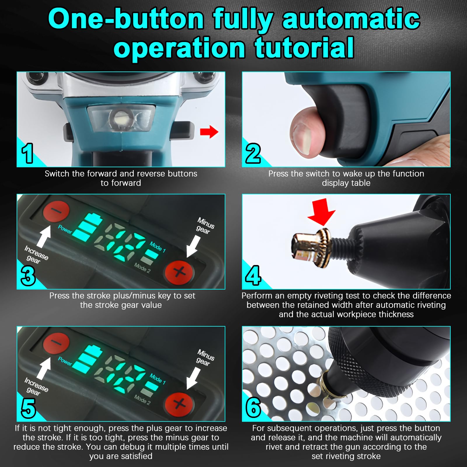 LIROPAU Remachadora de batería compatible con Makita 18V-26V Batería | Herramienta de remachado eléctrico sin escobillas con dos modos con cabezal de remache M6 (sin batería, sin cargador)