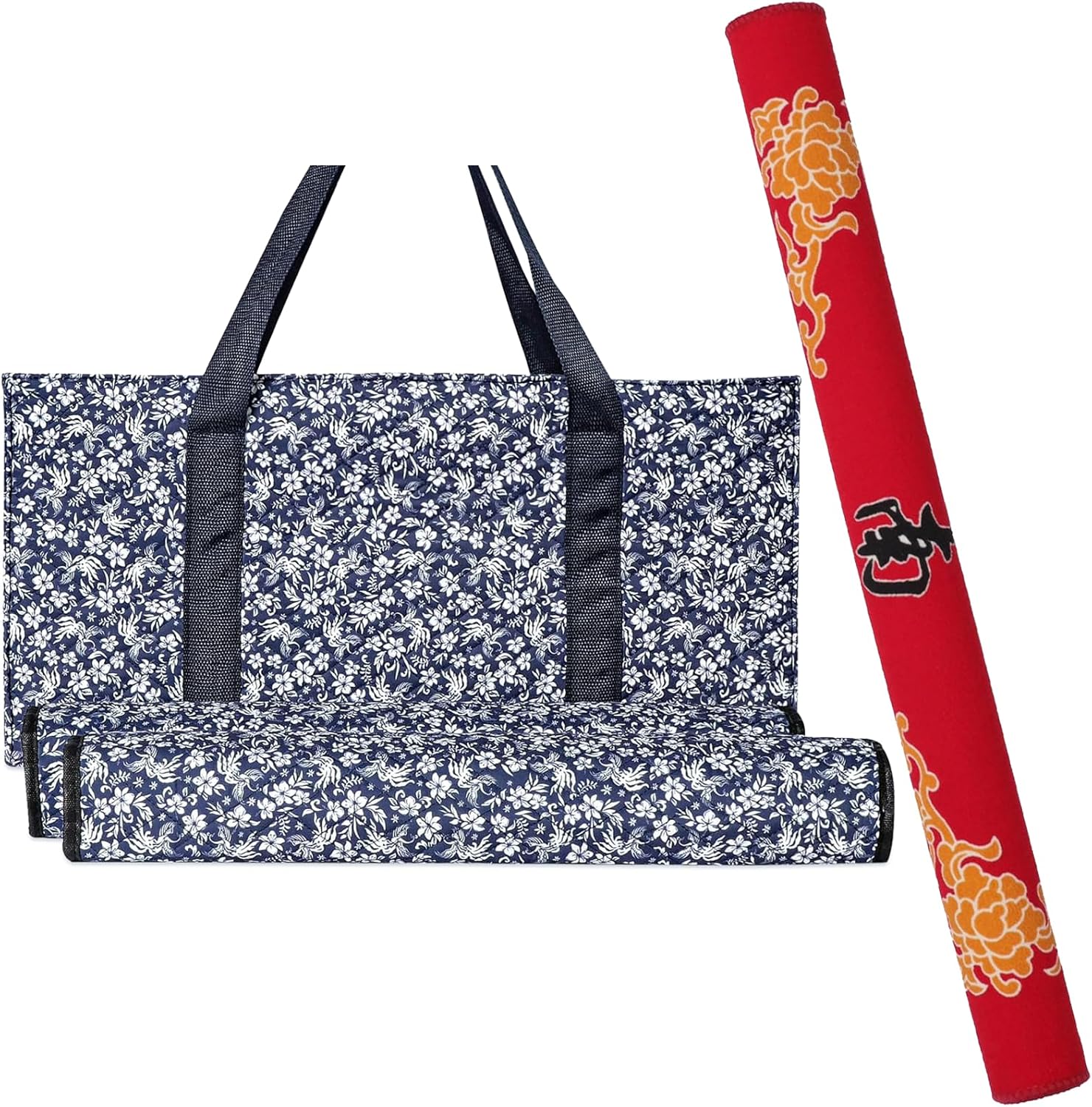 Empty Mahjong Bag, Blue Soft Printed American Mahjongg Bag with Two Wrappers (Case Only)，Mahjong Mat with 3 Free Dice, Anti Slip and Noise Reduction Table Cover for Mahjong