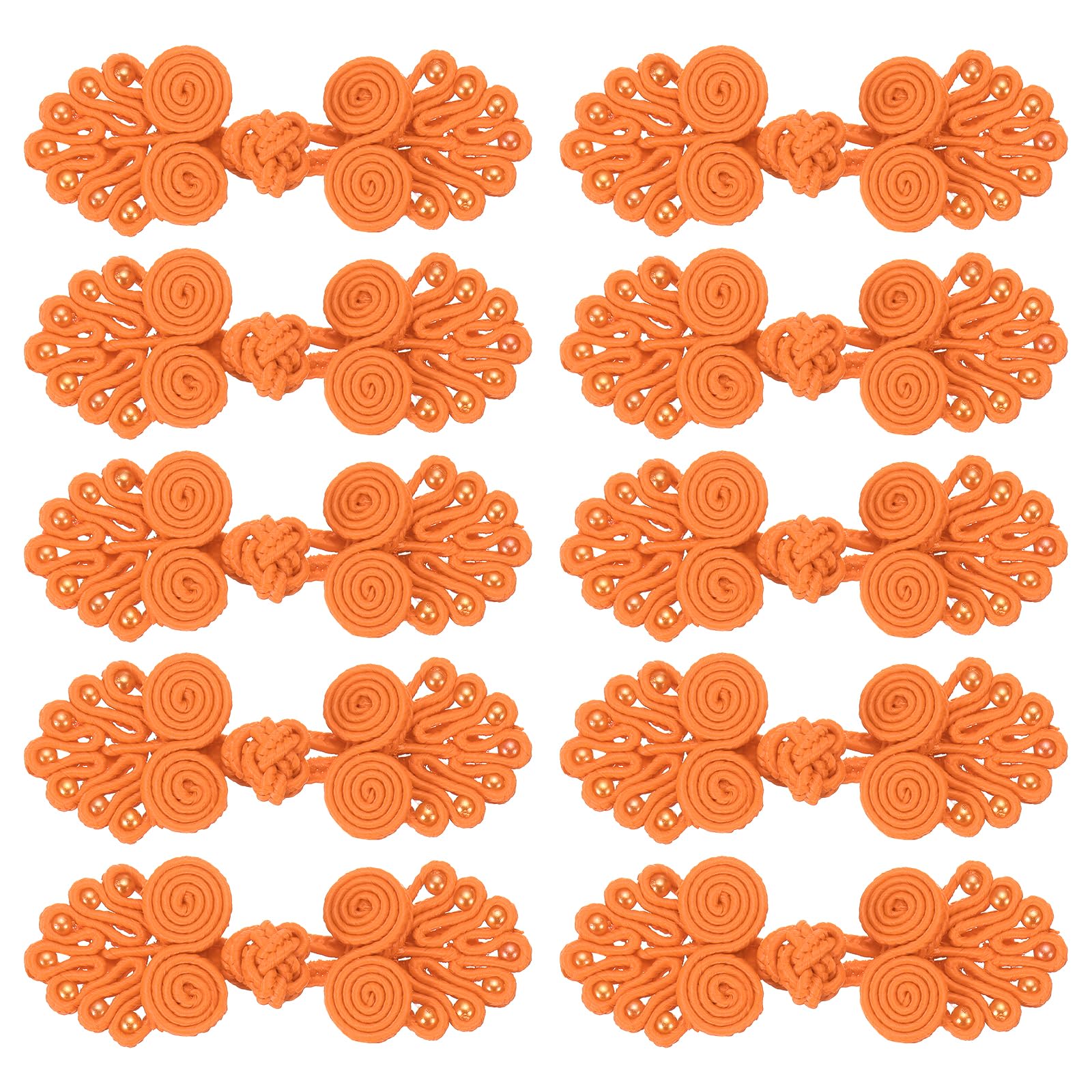 sourcing map 10 Pairs Chinese Knots Frog Buttons Closure Orange Sewing Buttons Fasteners with Beads for DIY Sewing Coats Cloak Sweater Bridal Costume Outfit,0.98x2.36 Inch