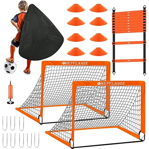 HEPFLANZE Kids Soccer Goal for Backyard Toddler Soccer Nets 4' x 3' Portable Pop Up Soccer Training Equipment for Youth Games Outdoor Sports Play with Soccer Ball, Agility Ladder and Cones