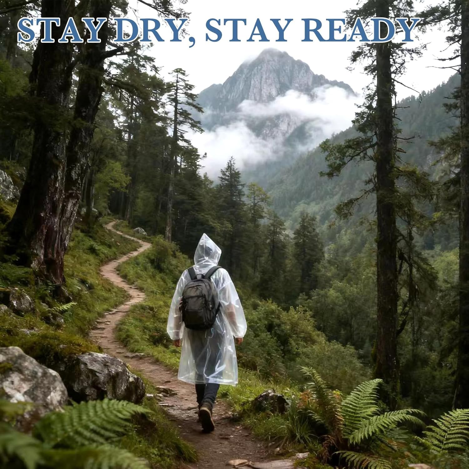 Disposable Rain Ponchos for Adults, 5Pcs Card-Sized Emergency Ponchos with Hood Clear Ponchos Family Pack for Travel, Waterproof PE Raincoats with 10Pcs Shoe Toe Sticker for Women, Men, Kids - Image 3