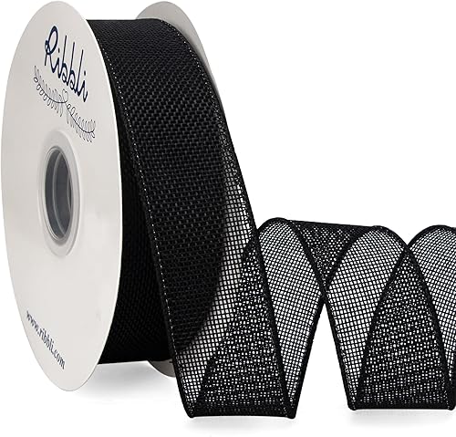 Miniatura 30 de Ribbli - Cinta de arpillera blanca con alambre, 1 pulgada x 20 yardas continuas, cinta blanca con alambre para coronas, arcos grandes, decoración