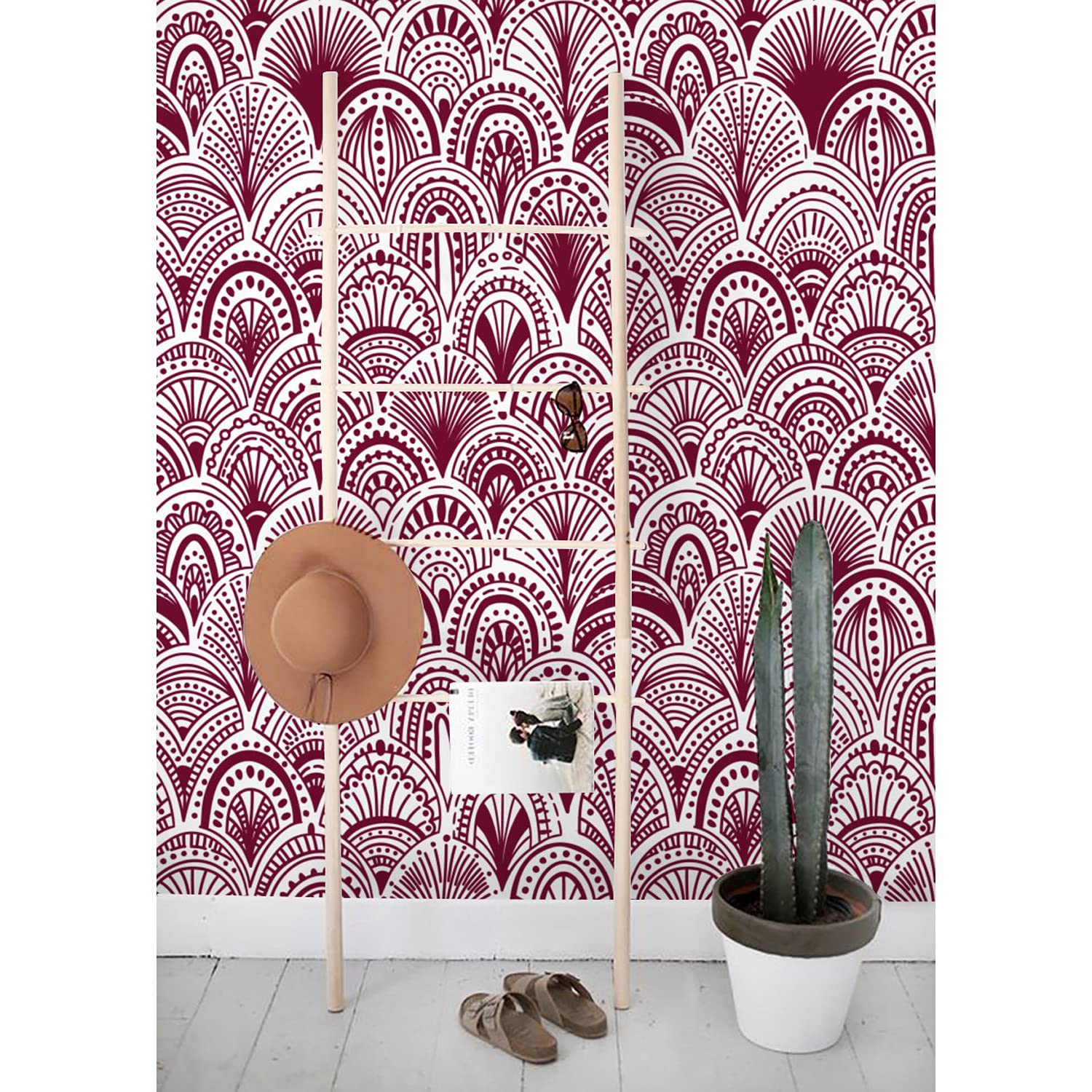 Papier peint latex 290x290cm Bourgogne abstrait rouge pour mur de salon