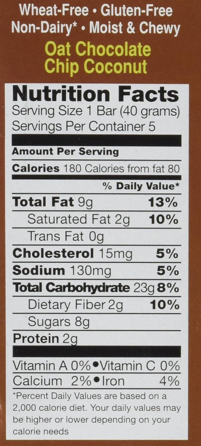 Pamela's Whenever Bars Soft & Chewy Oat Bars, Chocolate Chip Coconut, Kosher, Gluten Free, 5 Count, 7.05 Ounce (Pack of 6)