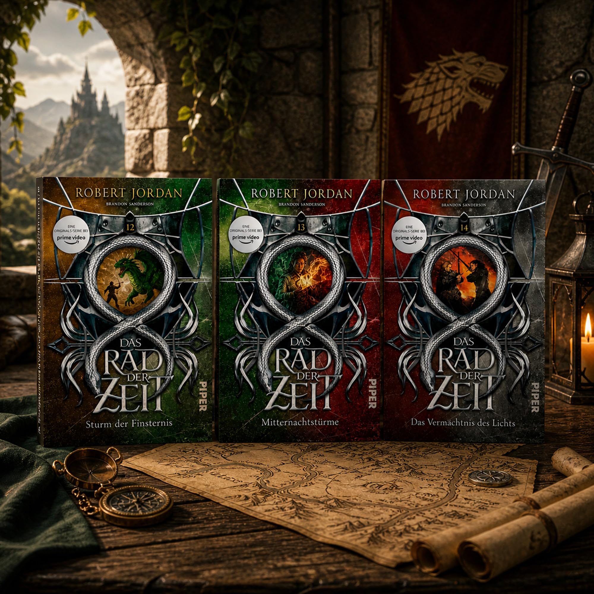 Robert Jordan - Buchset - Das Rad der Zeit - Band 0 bis 14 komplette Fantasy-Saga mit Brandon Sanderson, Wheel of Time Romane, High Fantasy Bücher für Fantasy-Fans mit einem exklusiven Lesezeichen