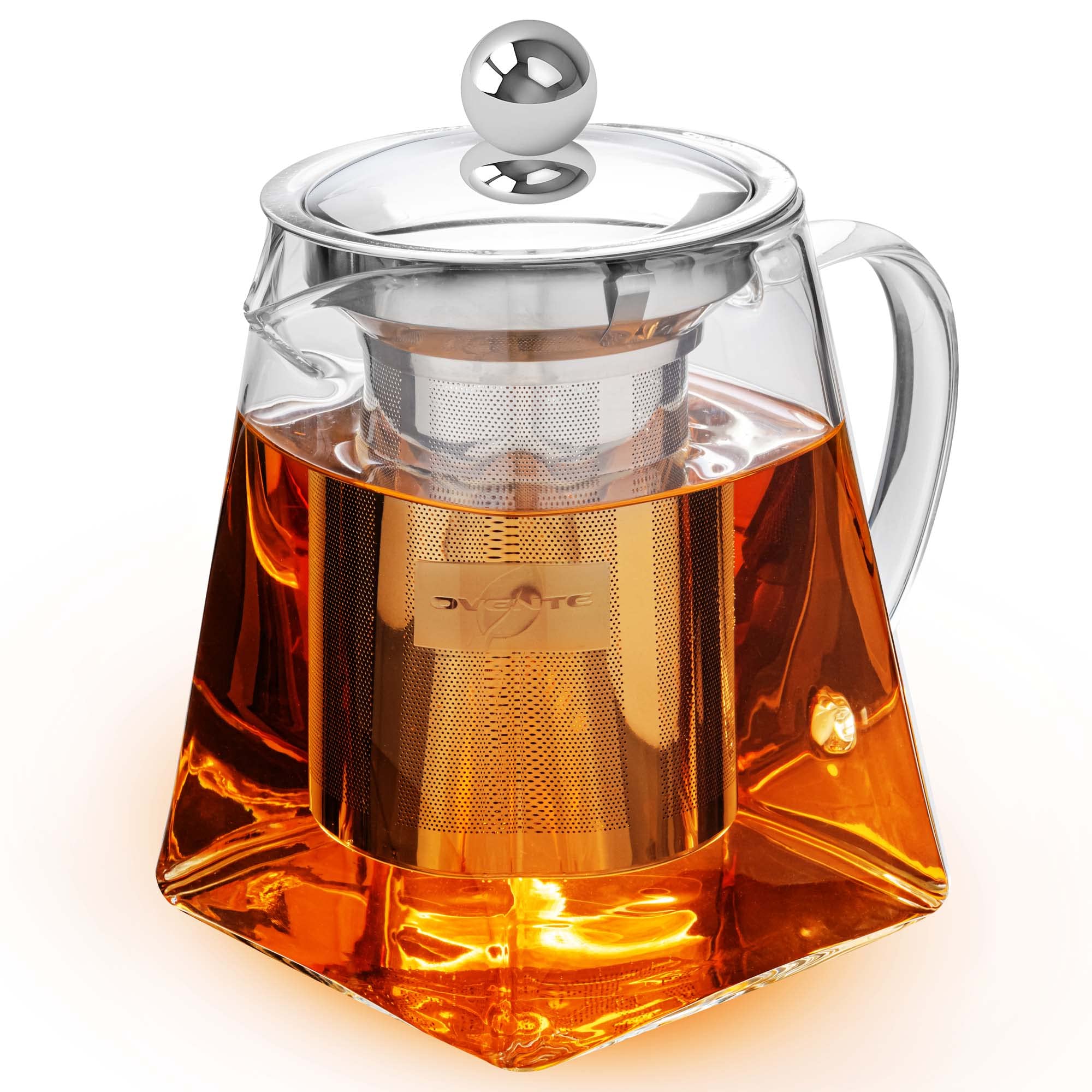OVENTE Glass Teapot with Removable Stainless-Steel Infuser for Blooming Tea and Loose Leaf, 27oz Borosilicate Glass Tea Maker Perfect for Personal and Everyday Use, Clear FGI27T