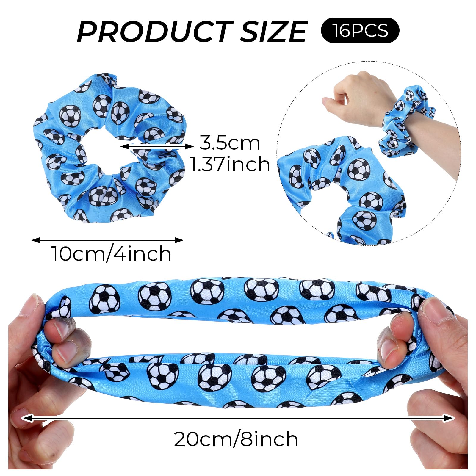 Grevosea 16 Pieces Soccer Scrunchies for Girls Soccer Hair Ties Elastic Sports Ball Bands Ponytail Holder Hair Accessories for Soccer Party Favors Players Coaches Team Gifts (8 Colors) - Image 2